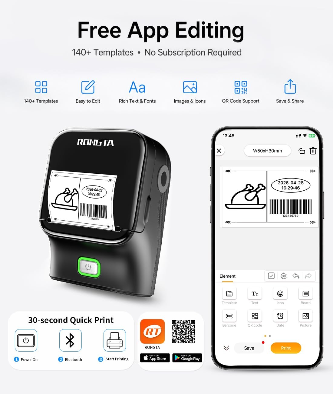 Rongta Bluetooth Label Maker Machine, Thermal Label Printer Easy to Use for O…