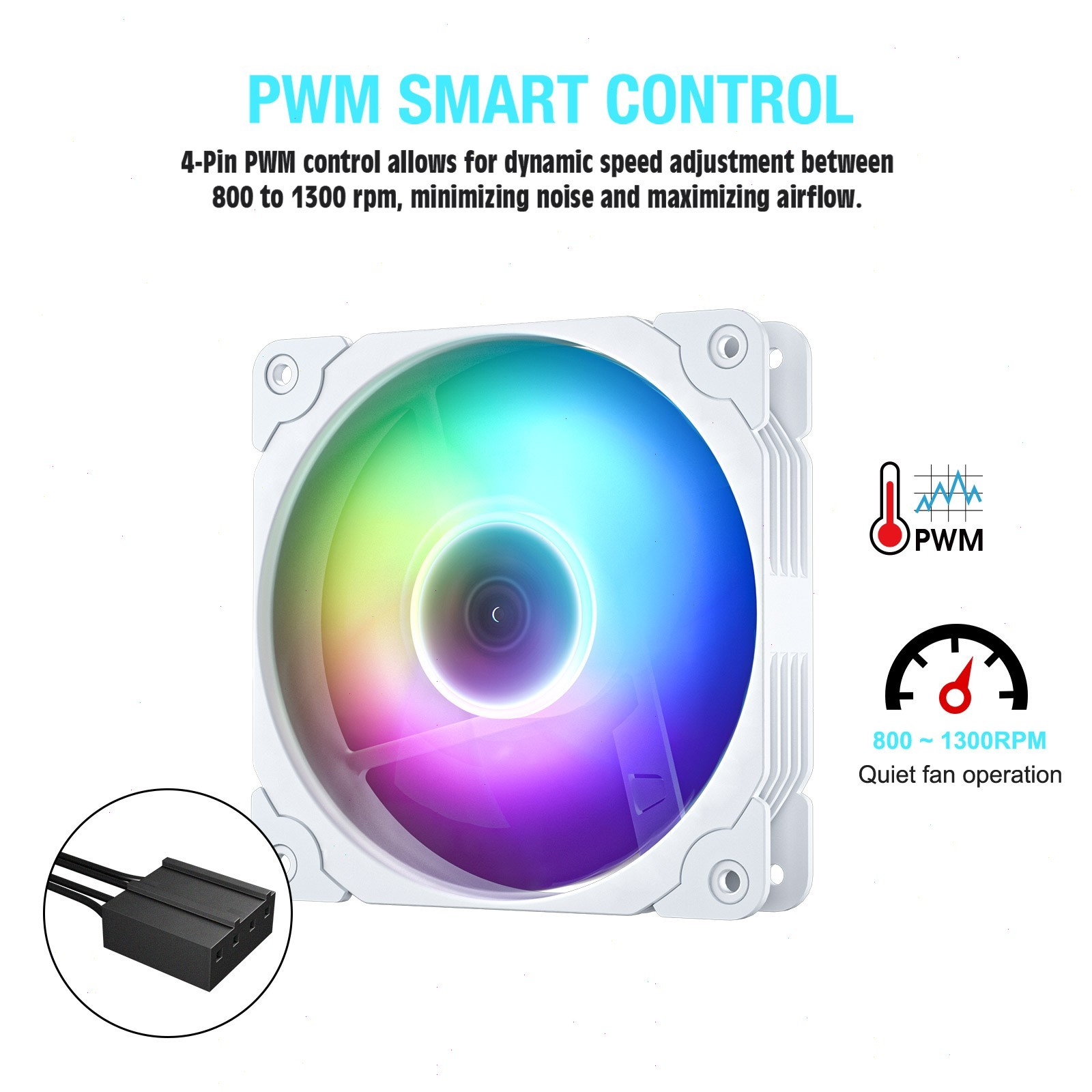 3 Pack White Frame 120mm ARGB & PWM LED PC Computer Case Cooling Fan Vetroo