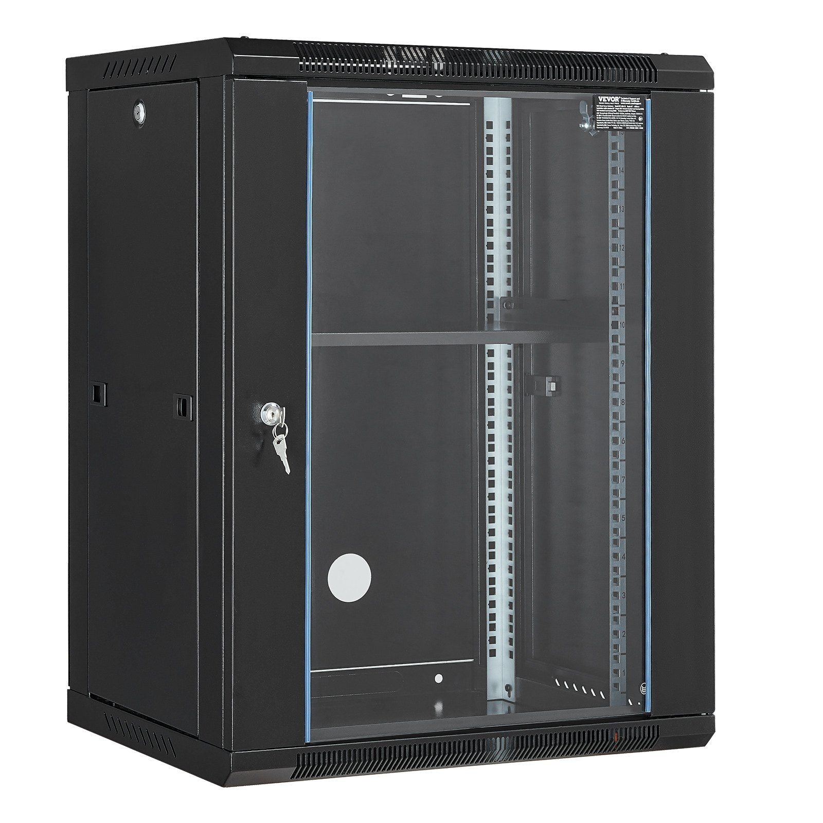 15U 18in Glass Door Wall Mount Server Rack Cabinet with Locking Mechanism