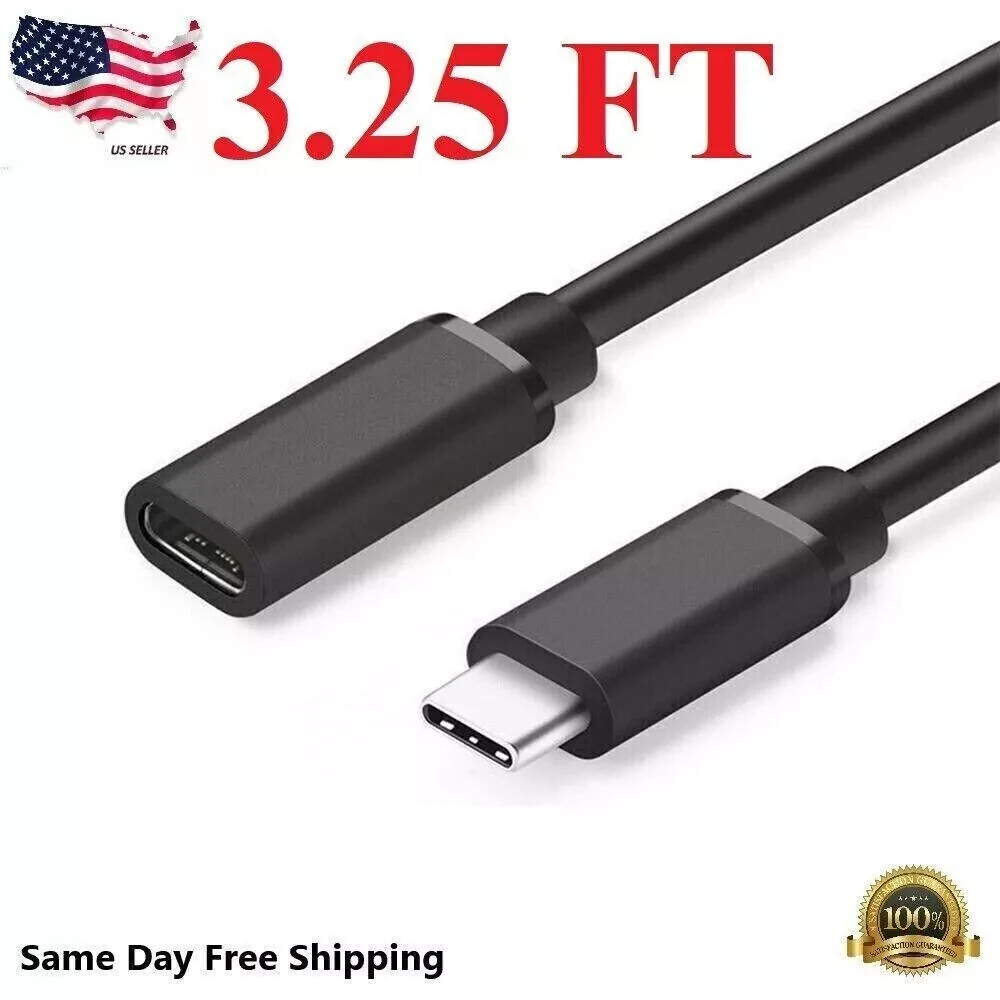 New 3 Feet Type C USB 3.1 Male to USB-C Female Extension Data Cable Cord Black