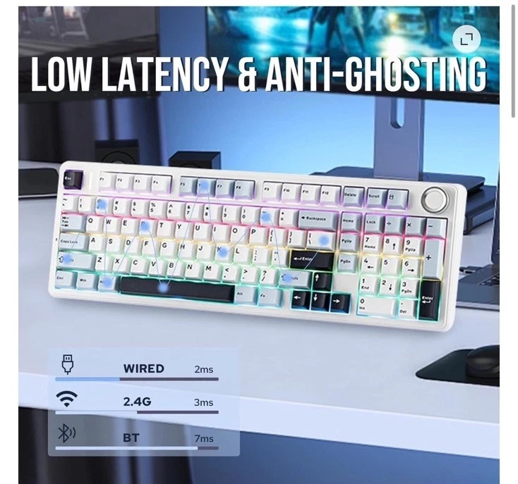 AULA F99 PRO Wireless Mechanical Gaming Keyboard Black/Grey/White NEW SHIPS NOW