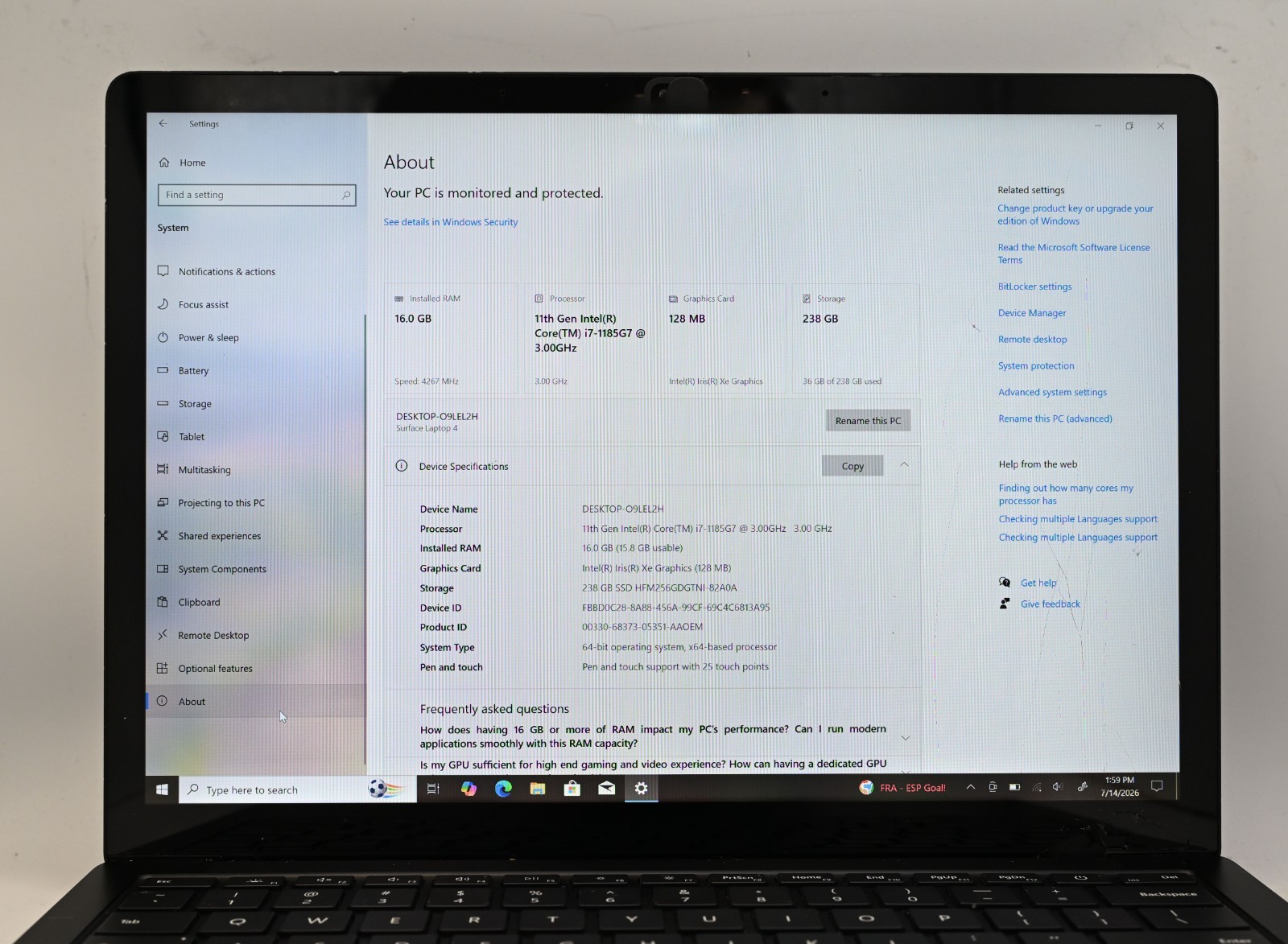 Microsoft Surface Laptop 4 i5-1185G7U 3.0GHz 16GB RAM 256GB SSD-SEE DESCRIPTION