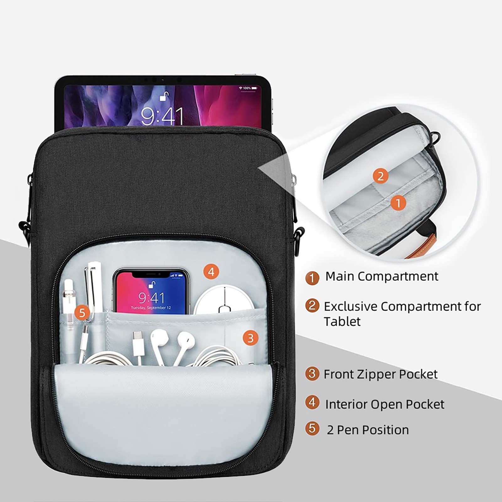 9-11 Inch Universal Tablet Sleeve Bag Storage Bag w/ Shoulder Strap for iPad