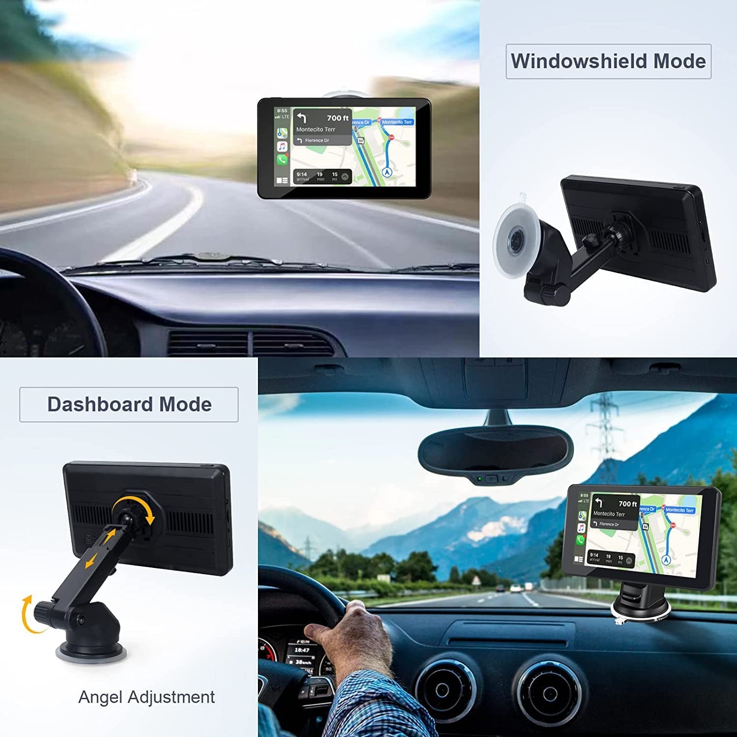 LONGRUF GPS Navigation for Car Holder, Mount 7 inches, Black