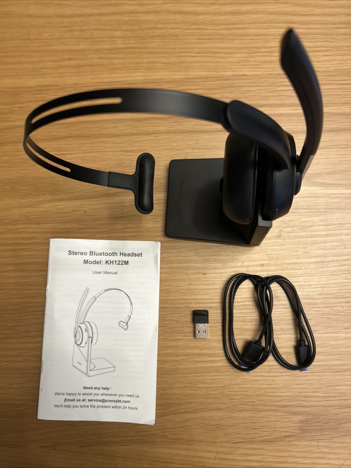 Bluetooth Wireless Mono Headset w/ Mic | USB Dongle + Charging Base