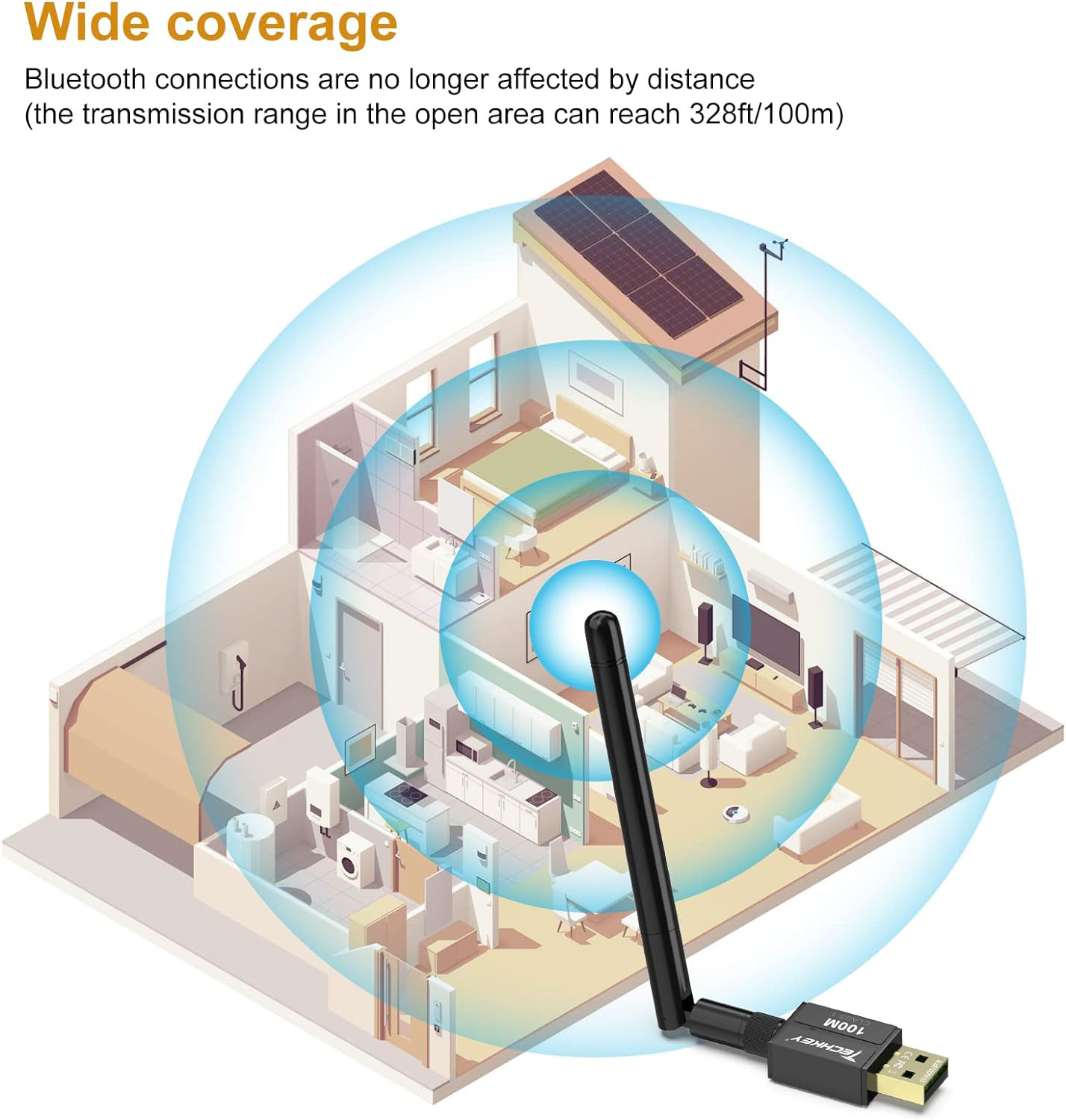 Long Range USB Bluetooth 5.3 Adapter for Desktop PC – 328FT Wireless Transfer –