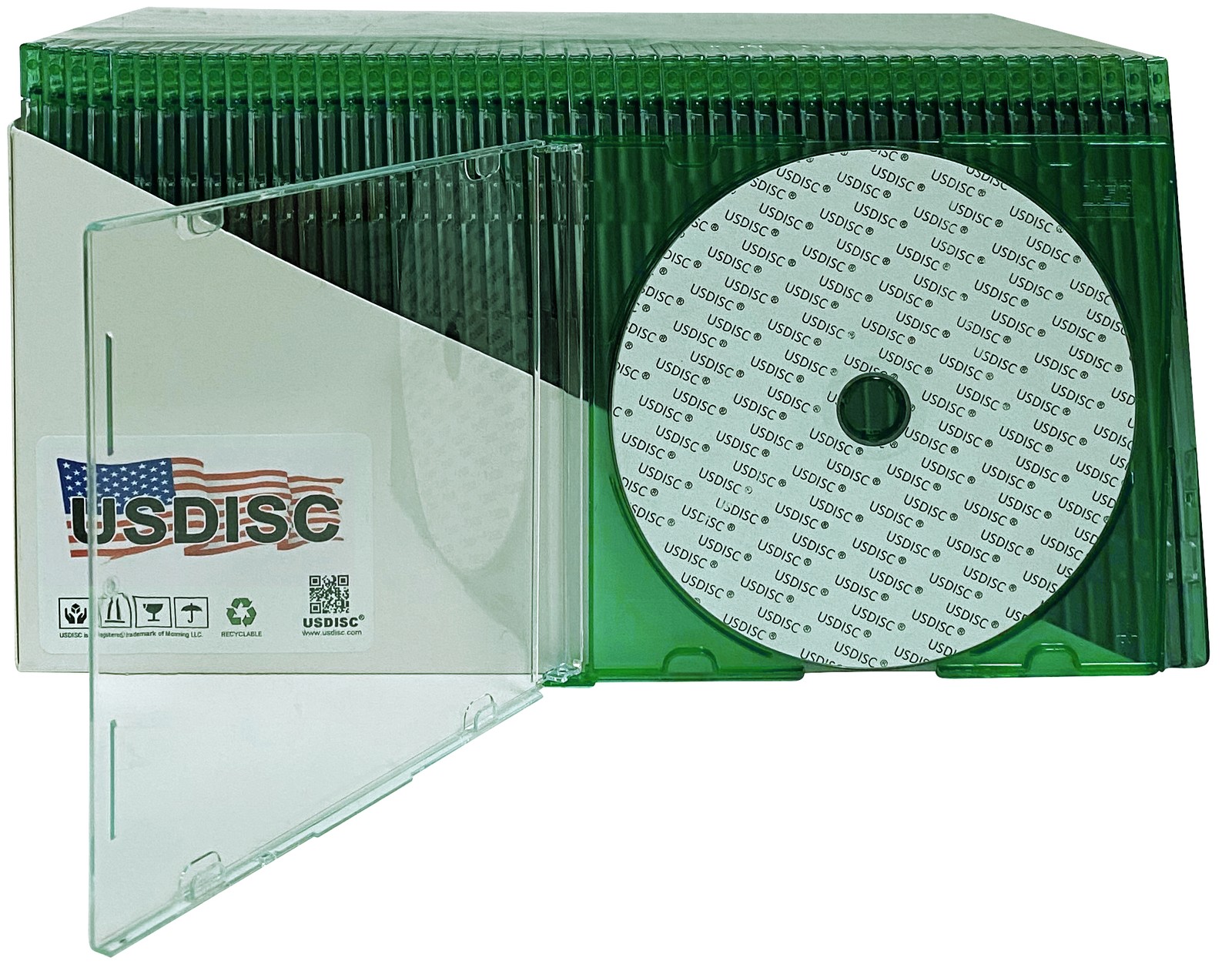 USDISC CD Jewel Cases Slimline 5.2mm, Single 1 Disc (Clear Green) Lot