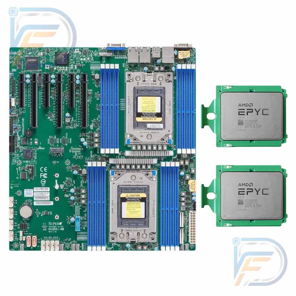 2× AMD EPYC 7V12 64-Core CPUs + Supermicro H12DSI-N6 SP3 DDR4 Server Board