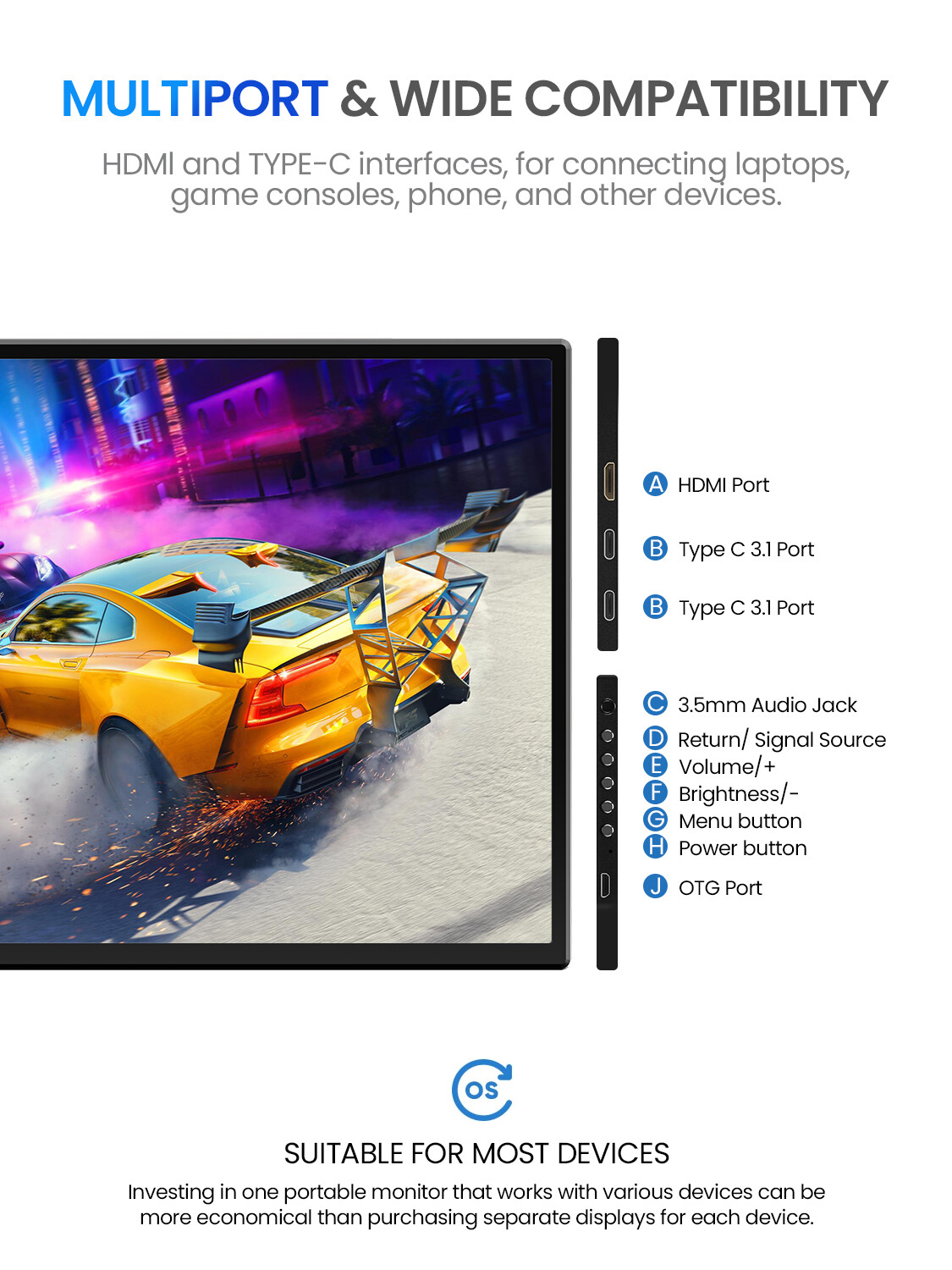 UPERFECT 24.5″ 2K 165Hz Portable Monitor w/Adjustable Stand QHD FreeSync Screen