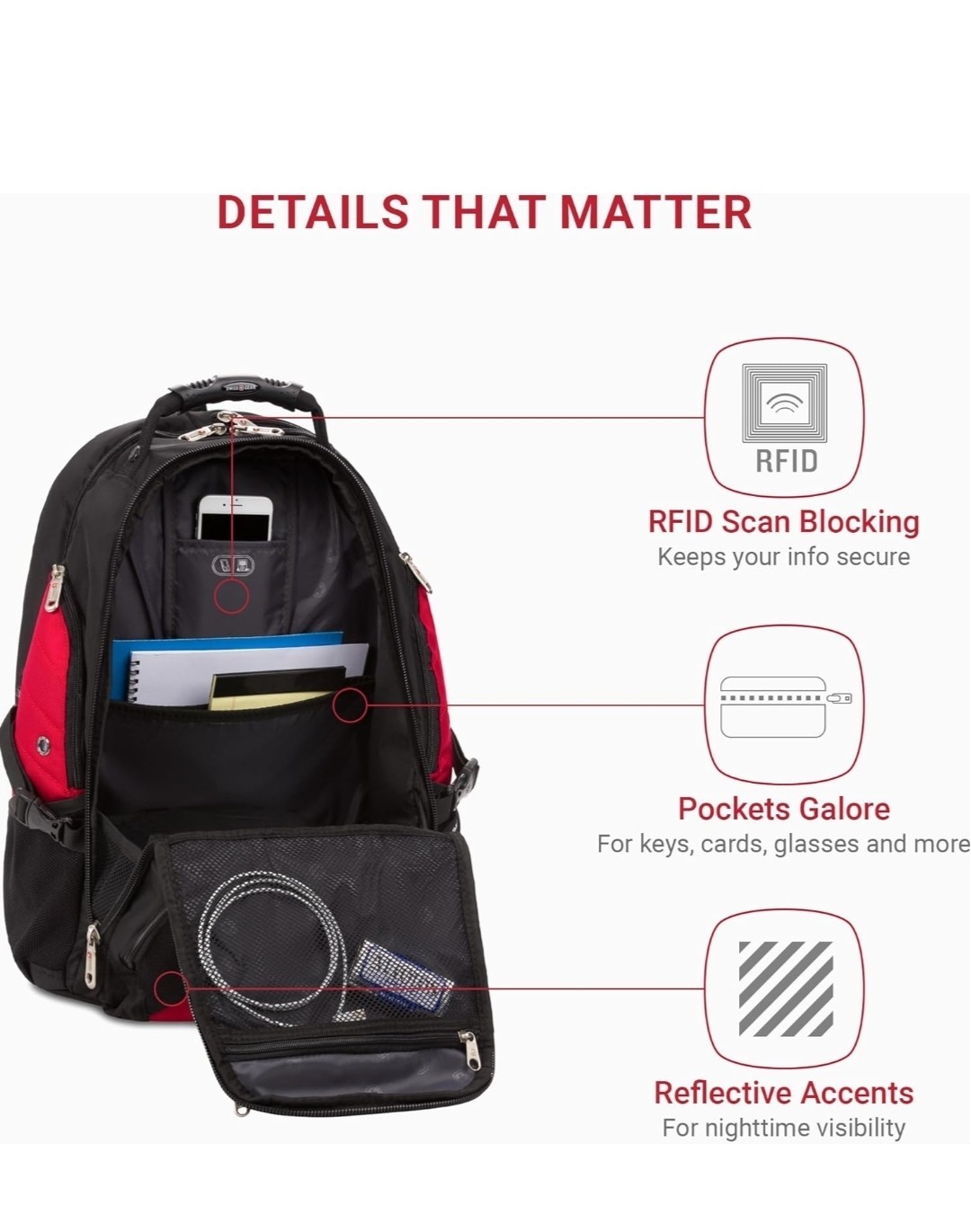 SwissGear 1900 Scansmart TSA 17-Inch Laptop Backpack, Black/Red