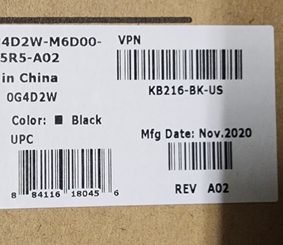 Dell Black Wired USB Desktop Keyboard KB216-BK-US
