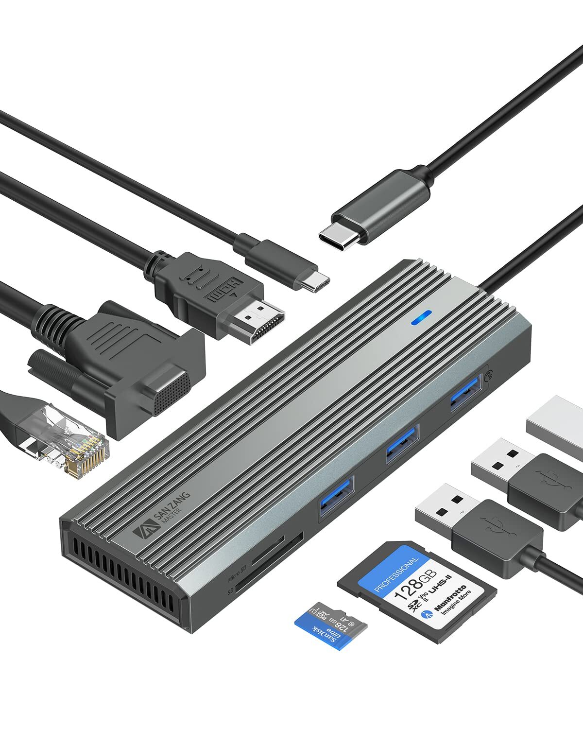 9in1 Hub Laptop Dock Station Type C HDMI 4K TF VGA RJ45 PD 100W USB 3.0 Adapter
