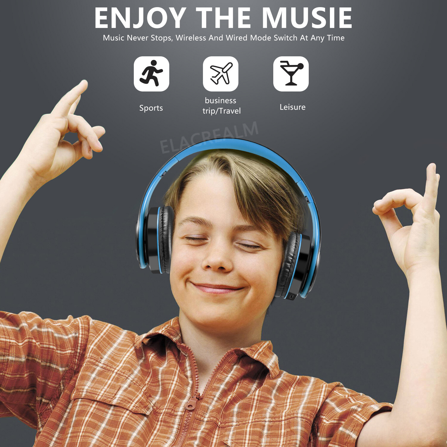 Blue Wireless Bluetooth Foldable Headphones Over Ear Hi-Fi Stereo Headset PC TV