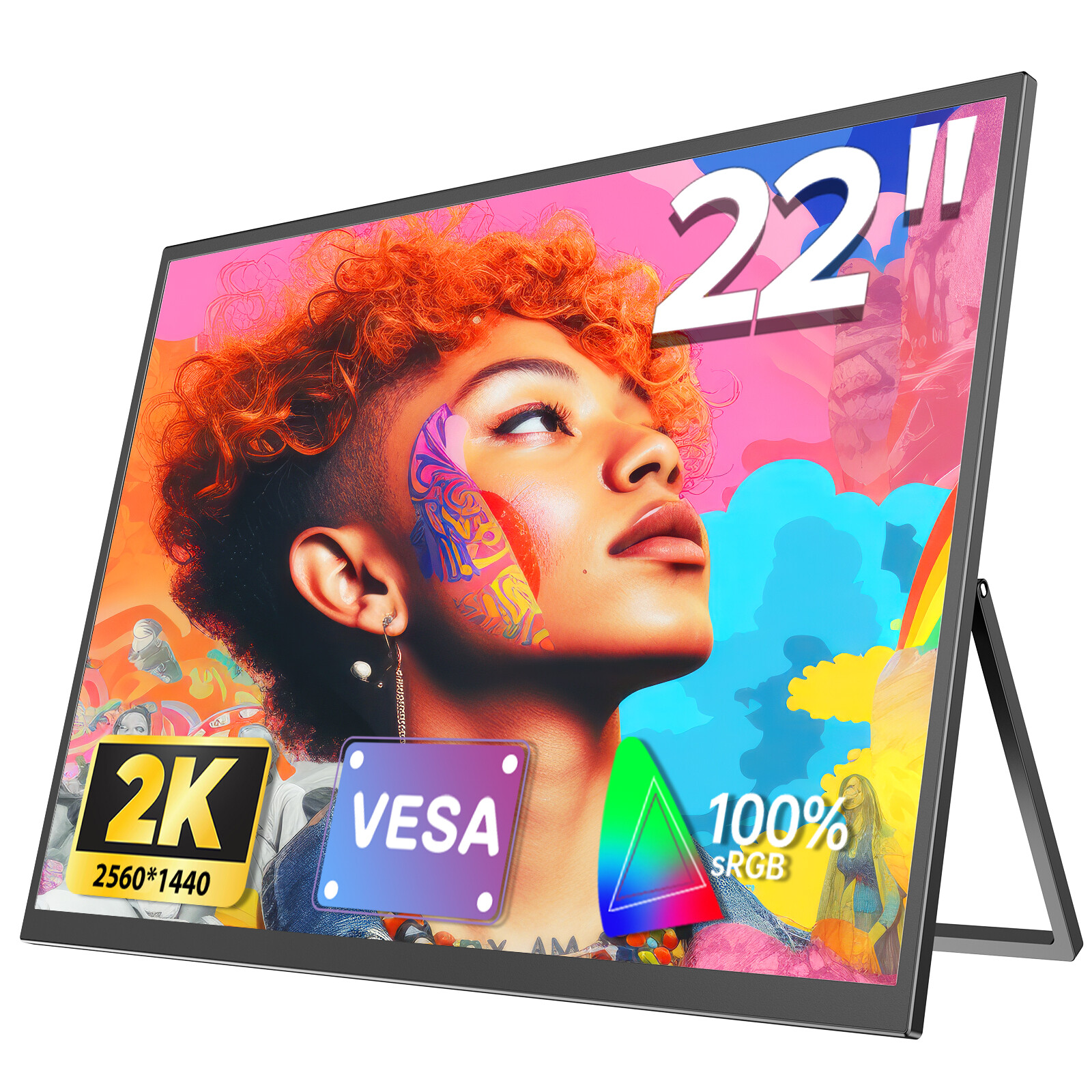 22 Inch Portable Monitor 2K Computer Monitor 2560*1440 Freestanding Display VESA