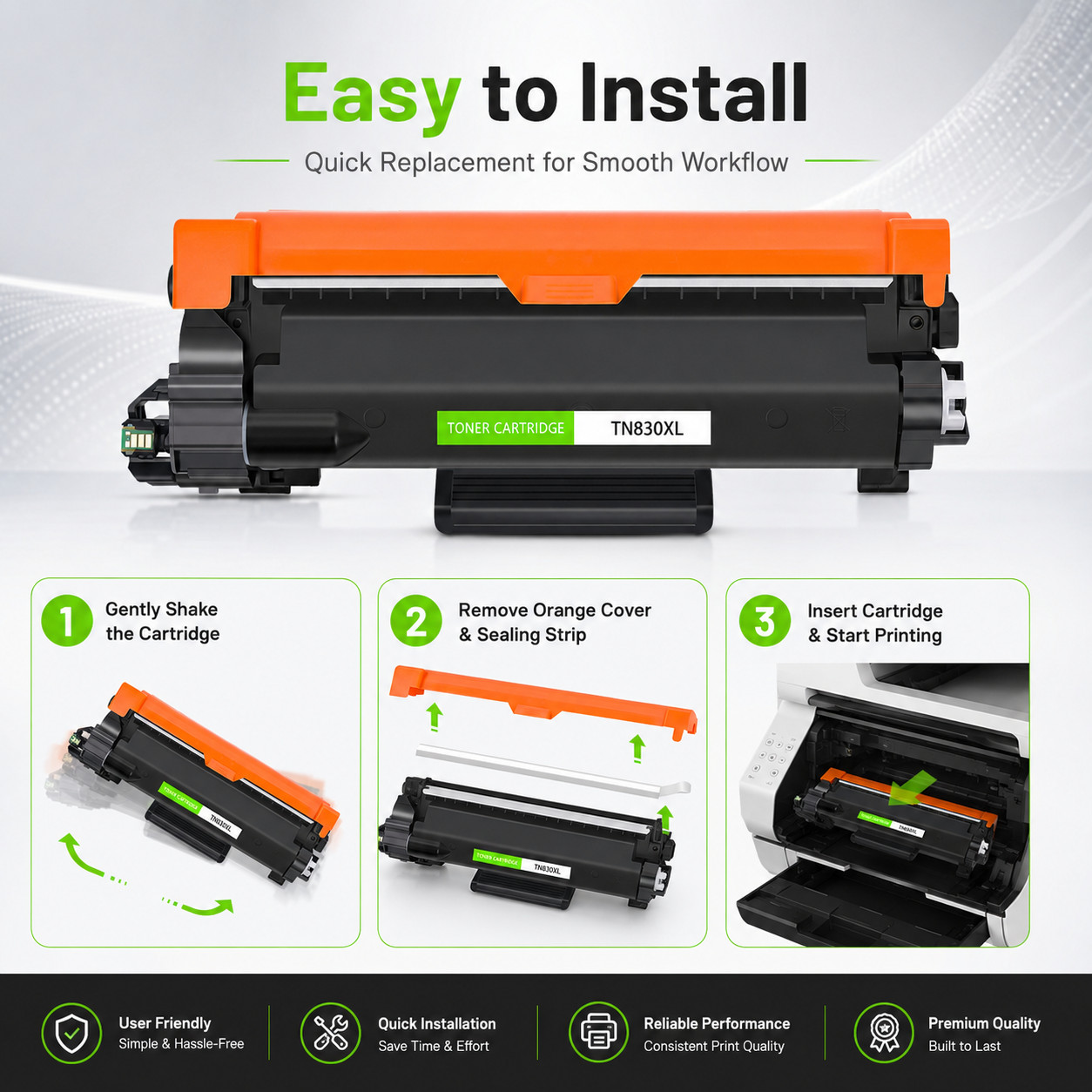 1PK TN830XL 830XL Toner Cartridge Compatible for Brother HL-L2400D HL-L2420DW