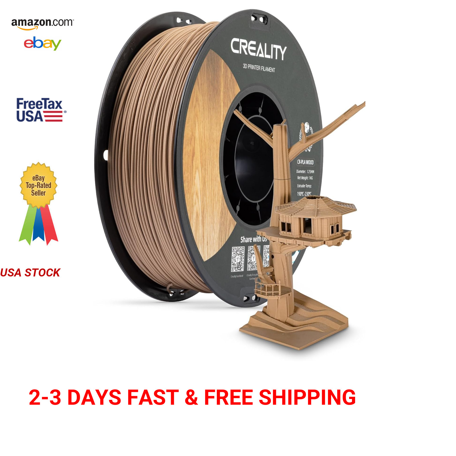 Wood Filament PLA 3D Printer Filament 1.75mm Smooth Silk Texture 1kg for All