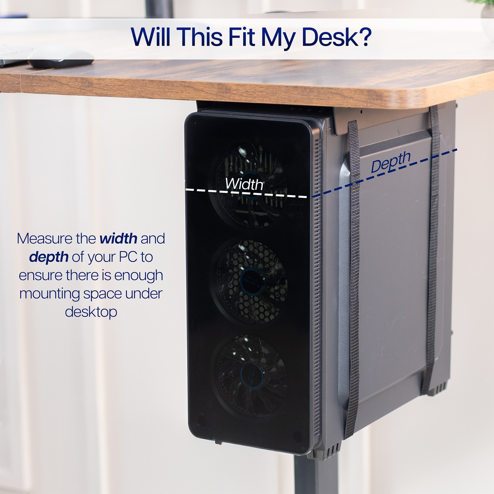 VIVO Black Under-Desk PC Adjustable Strap Mount | Computer Case Holder