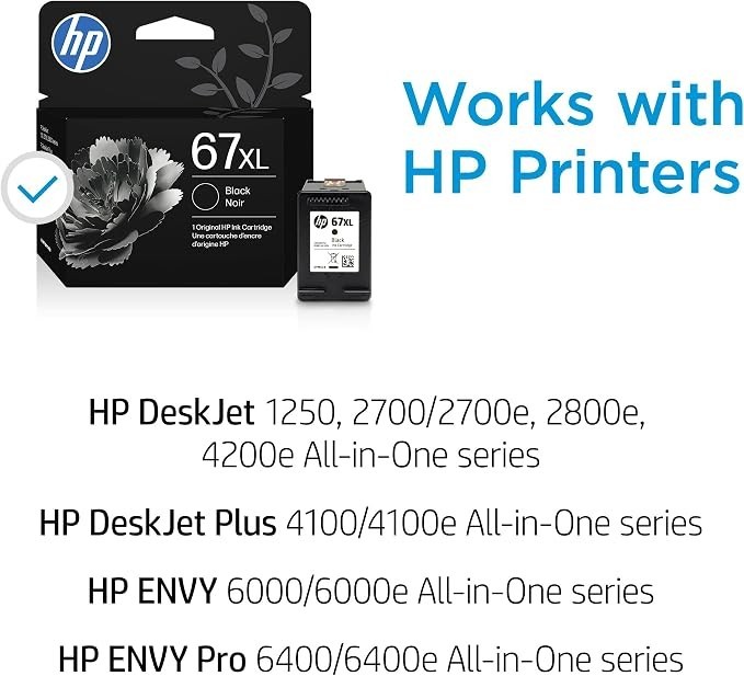 New Hewlett Packard (HP) 67XL High-Yield Black Ink Cartridge (3YM57A)