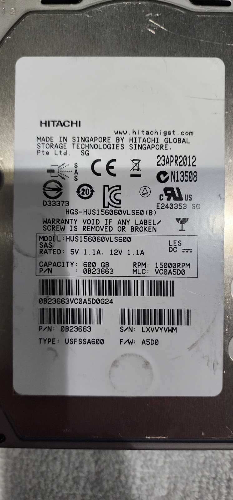 HGST Hitachi 600GB 15K RPM SAS 3.5” Enterprise Server HDD HUS156060VLS600