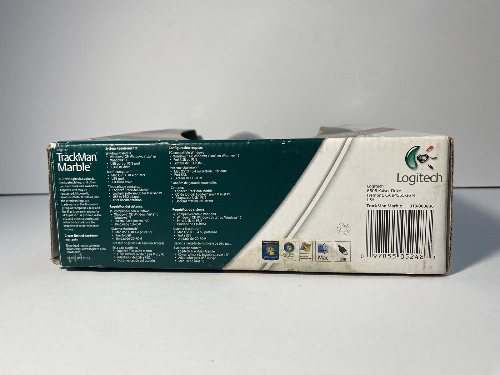Logitech TrackMan Marble Trackball Mouse USB 910-000806 New OPEN BOX