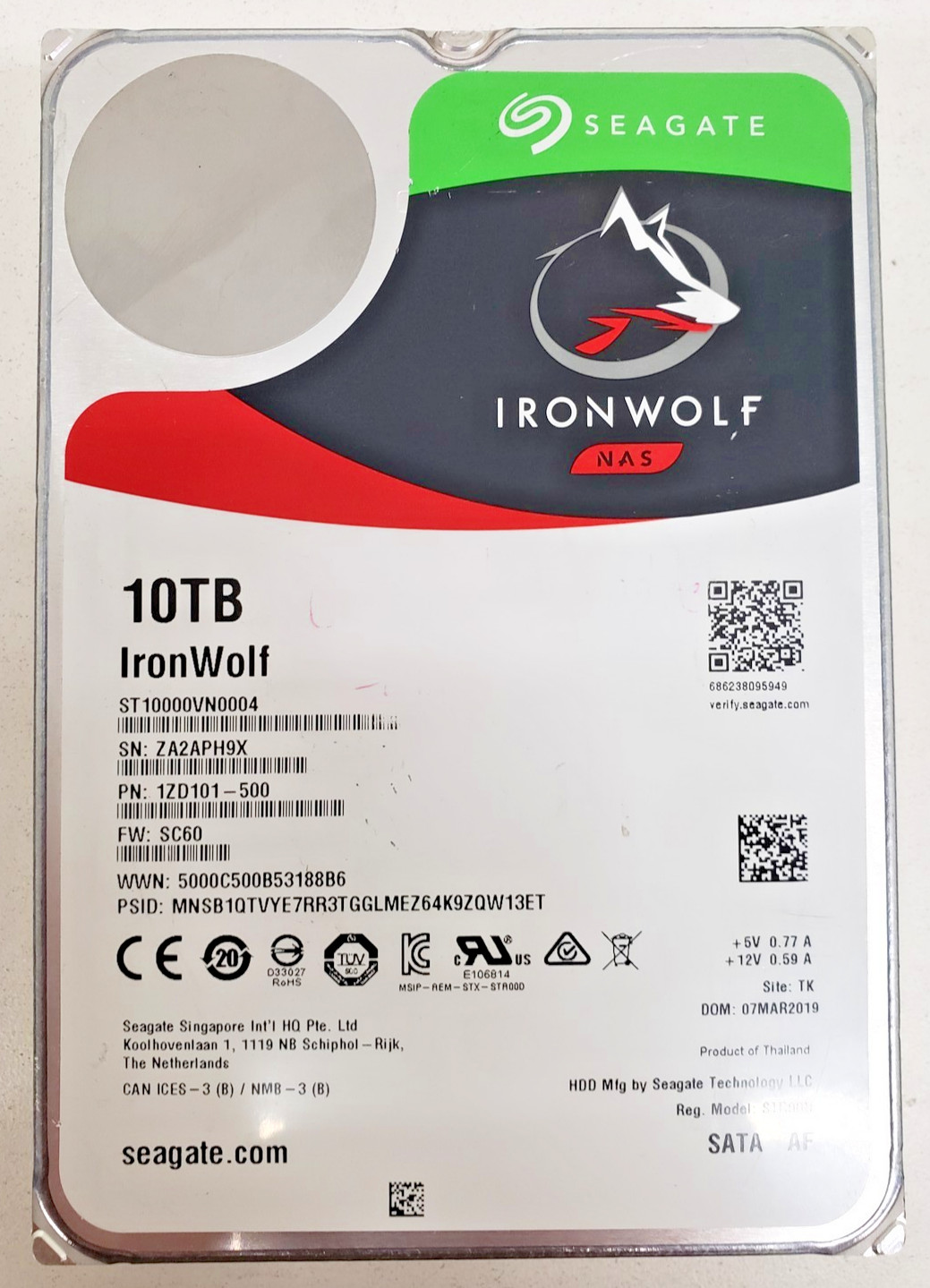 Seagate ST10000VN0004 10TB 7.2K RPM 3.5”Inch SATA III NAS Hard Drive 1ZD101-500