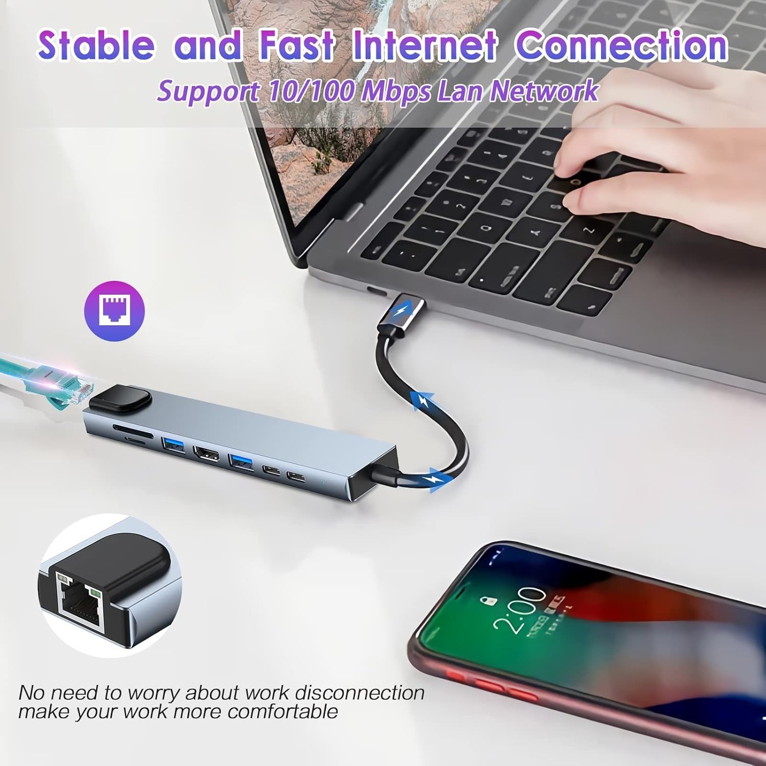 Multi-Function USB-C Hub 8-in-1: Experience 4K Visualization & Power Charging