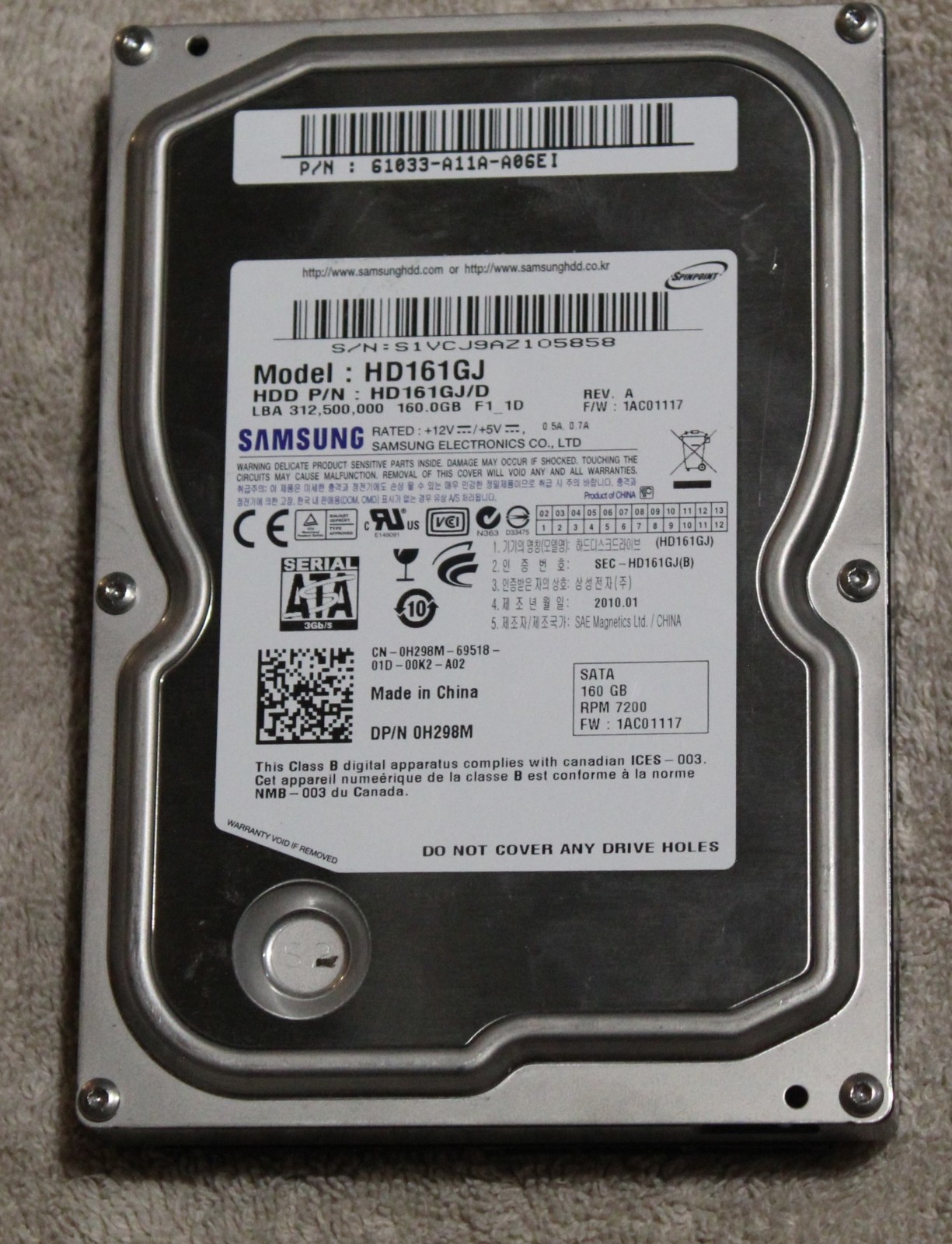 Samsung 160GB HDD Desktop Hard Drive 7200RPM Model HD161GJ