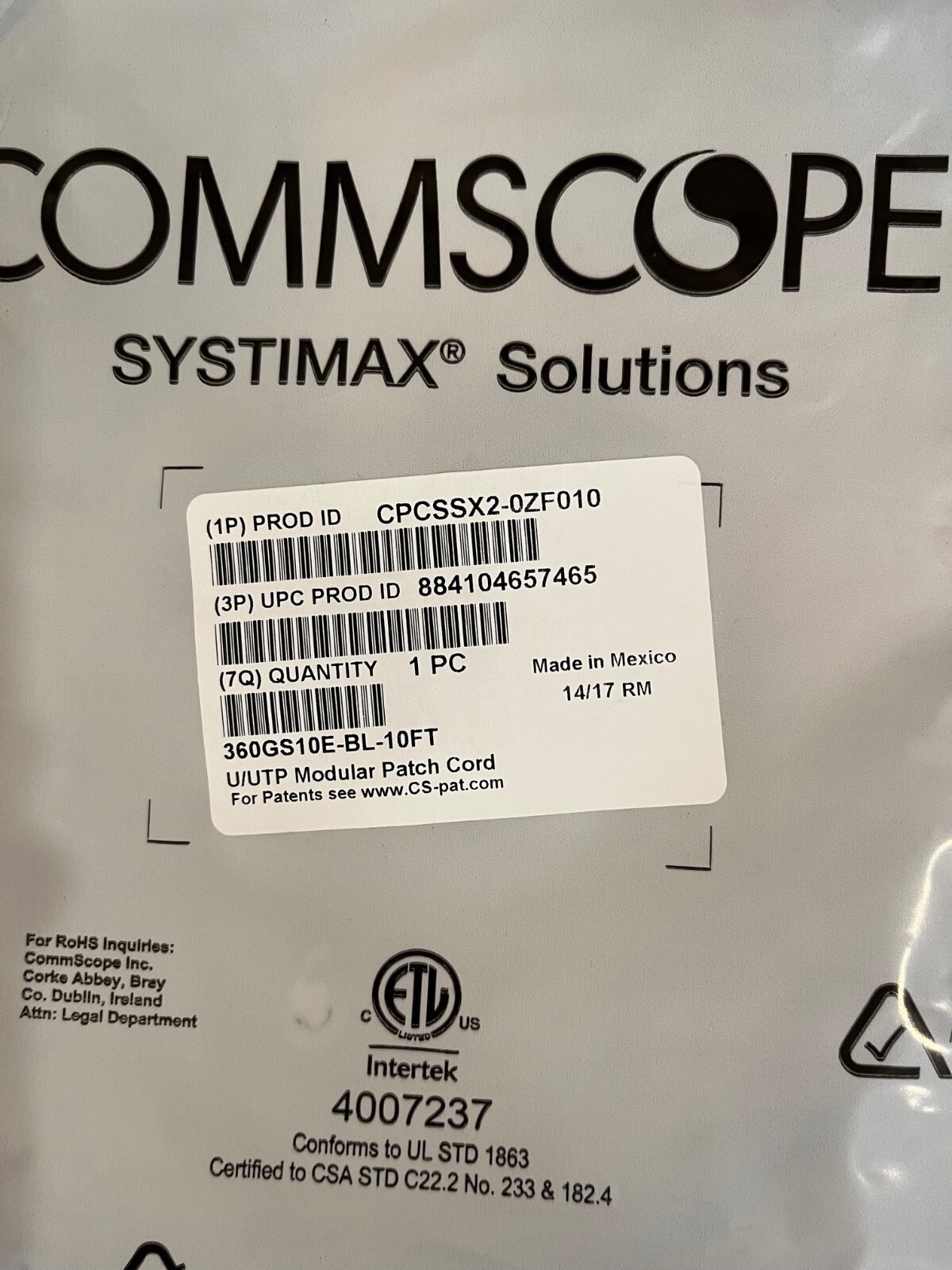 Lot of 10 NEW Commscope Systimax CAT6 10ft Blue Patch Cords 360GS10E-BL-10FT