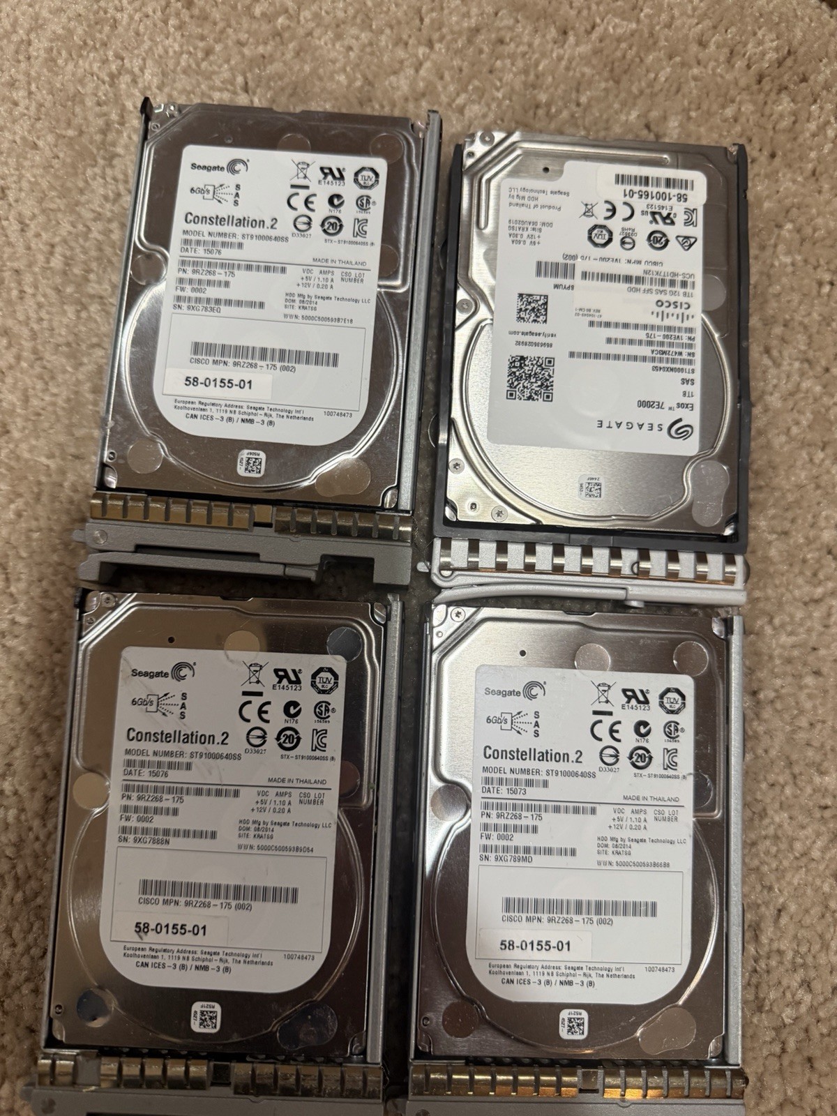 Lot of 3 – ST91000640SS Seagate Constellation 1TB 7.2K 6G SAS 2.5″ Server Drives