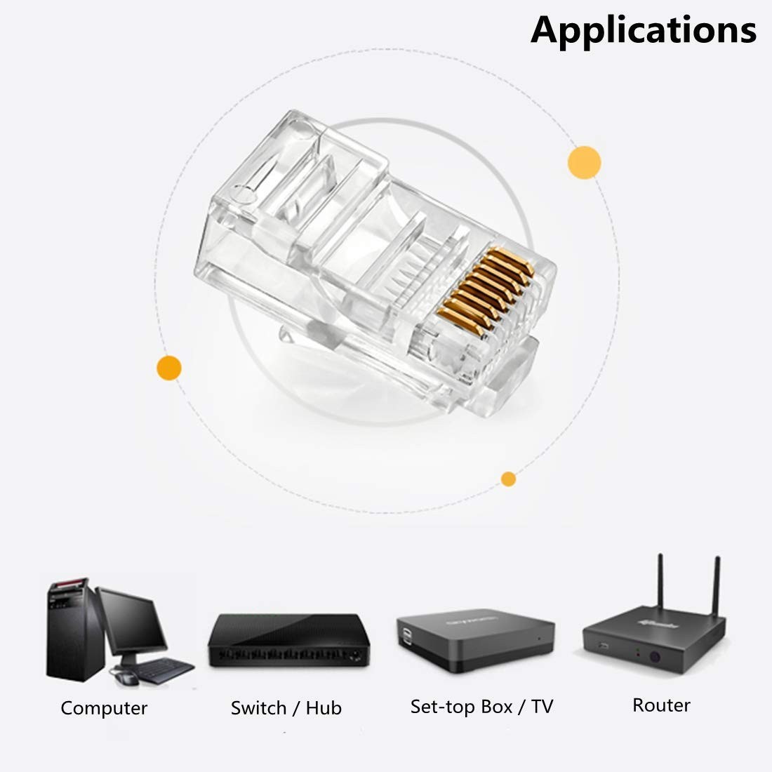 Yankok RJ45 CAT6 PassThrough Connectors 8P8C Gold Plated 3Prong Pins for Cat6…