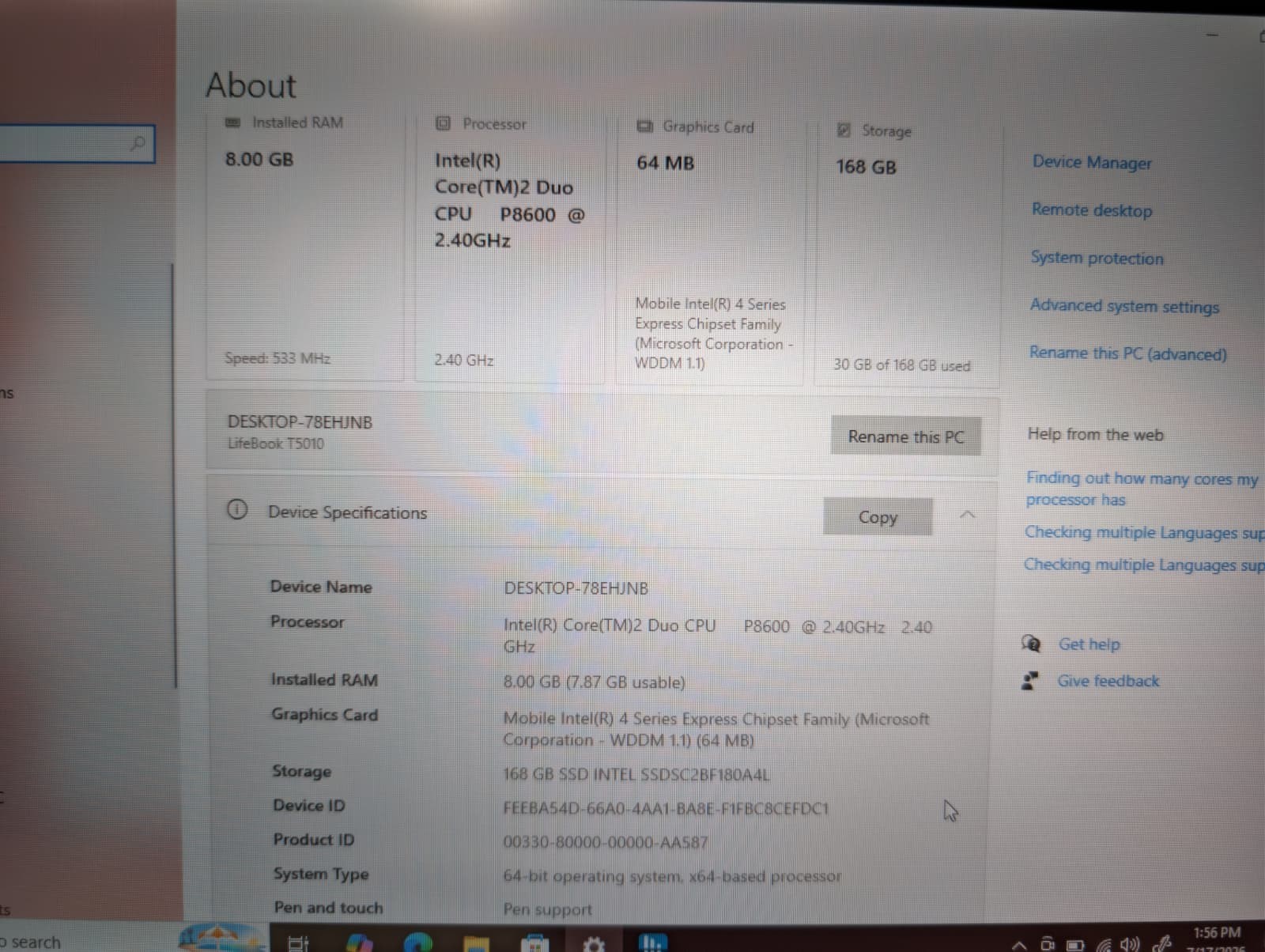 Fujitsu LifeBook T5010 2-in-1 | C2D P8600 8GB RAM 180GB SSD | Win 10 Pro RARE