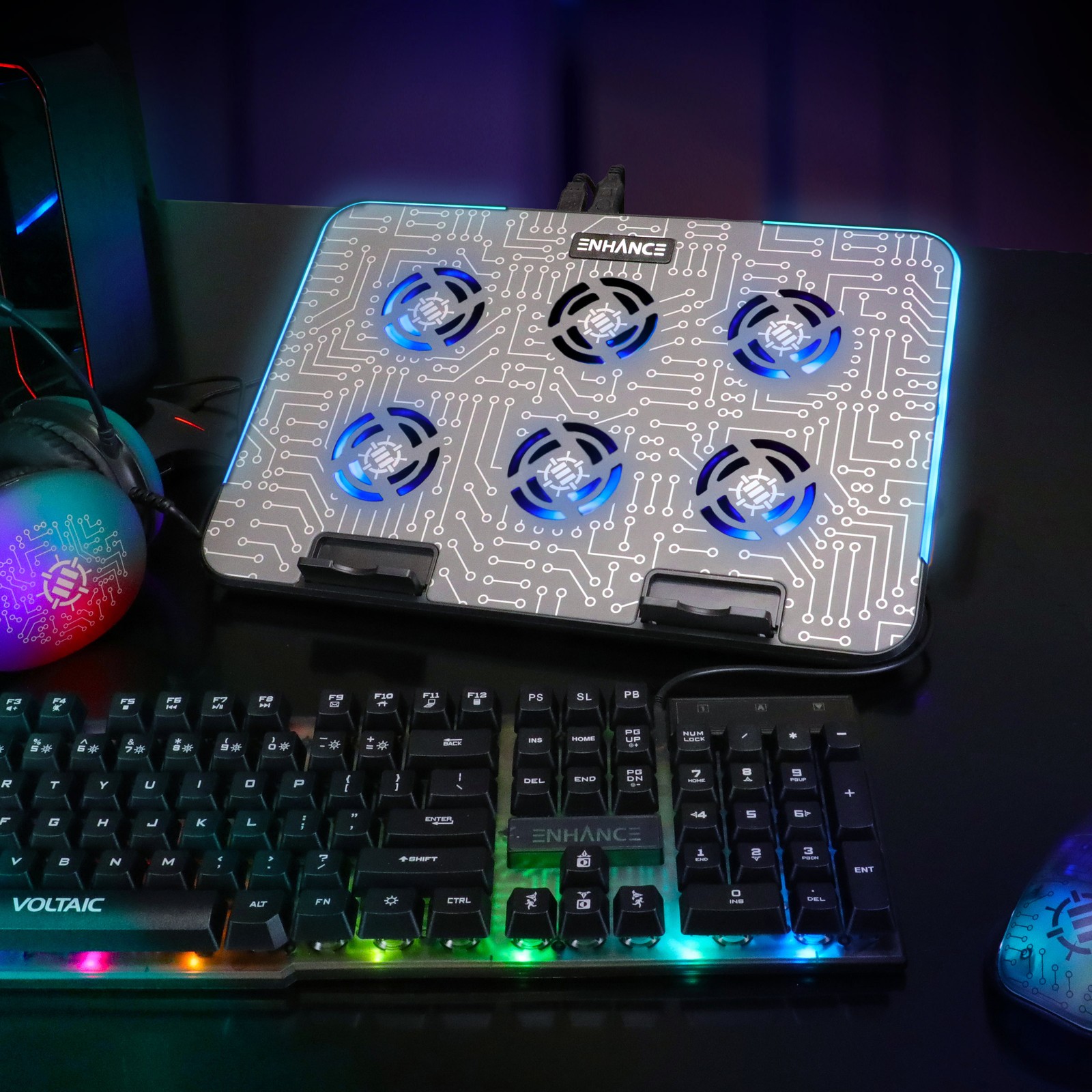 ENHANCE Voltaic 2 Laptop Cooling Pad – Metal Top Cooling Pad with RGB Lighting