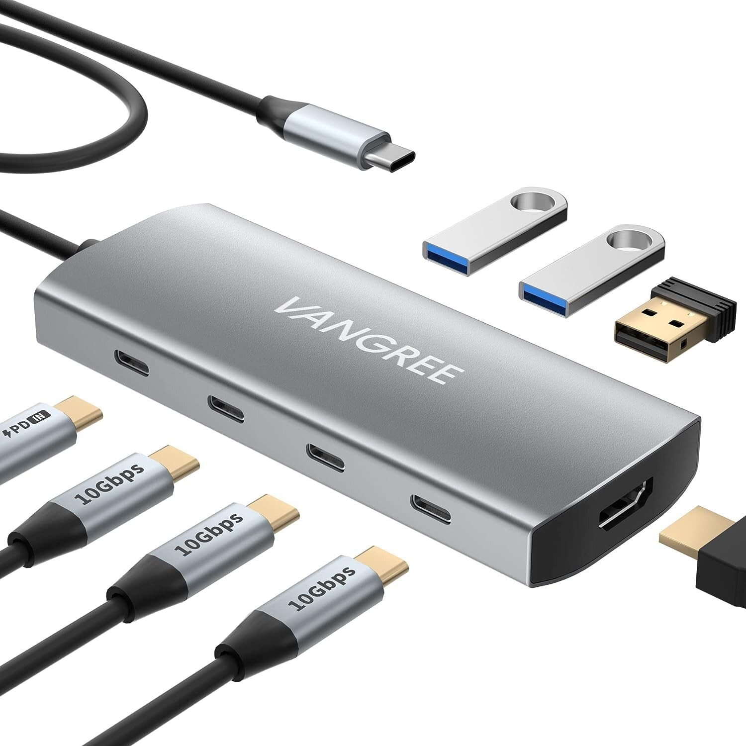 USB C Hub 10Gbps, 3 USB C 3.2 Gen 2 Ports, 4K@60Hz HDMI, 100W PD, 3 USB 3.0 P…