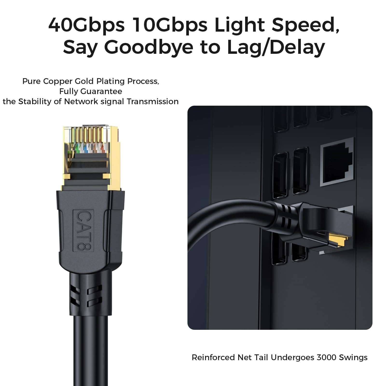 Cat 8 Ethernet Cable 50FT, High Speed Heavy Duty Network LAN Patch Cord 40Gbp…