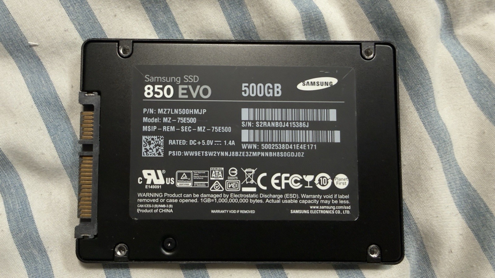 Samsung 850 EVO 500GB SSD 2.5″ SATA III MZ-75E500 Health Good 99%