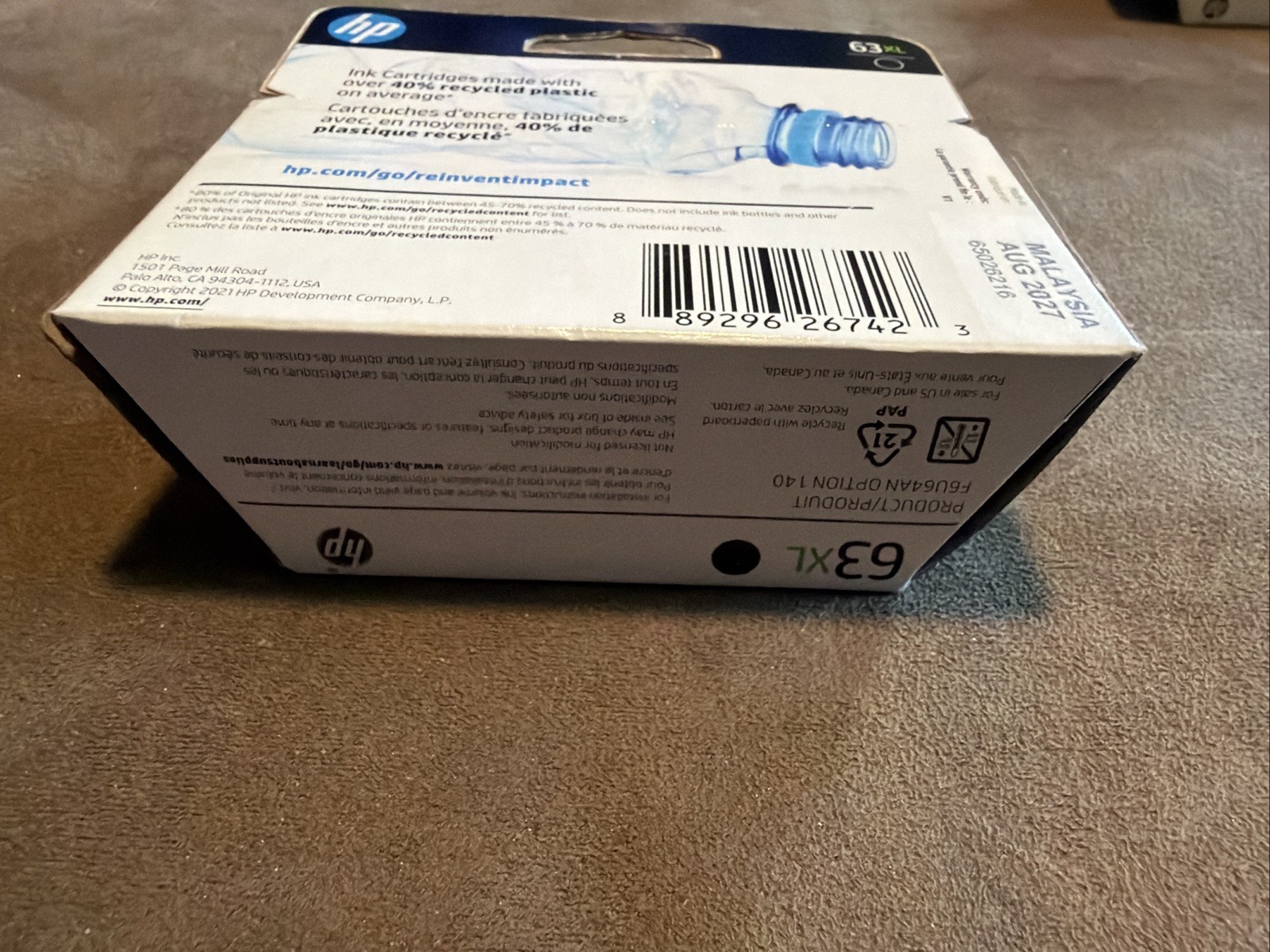 New HP 63 XL Black Ink Cartridge High Yield Genuine OEM Original Sealed Aug2027
