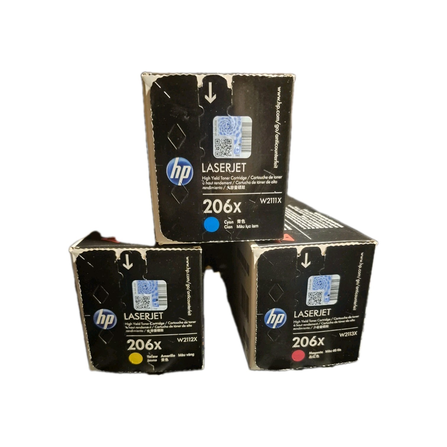 Genuine HP 206X High Yield Toner Cartridges X3 Lot (CYAN, MAGENTA & YELLOW) NEW