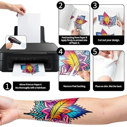30 Sheets Printable Temporary Tattoo Paper for Inkjet Printer 8.5×11 Inch DIY