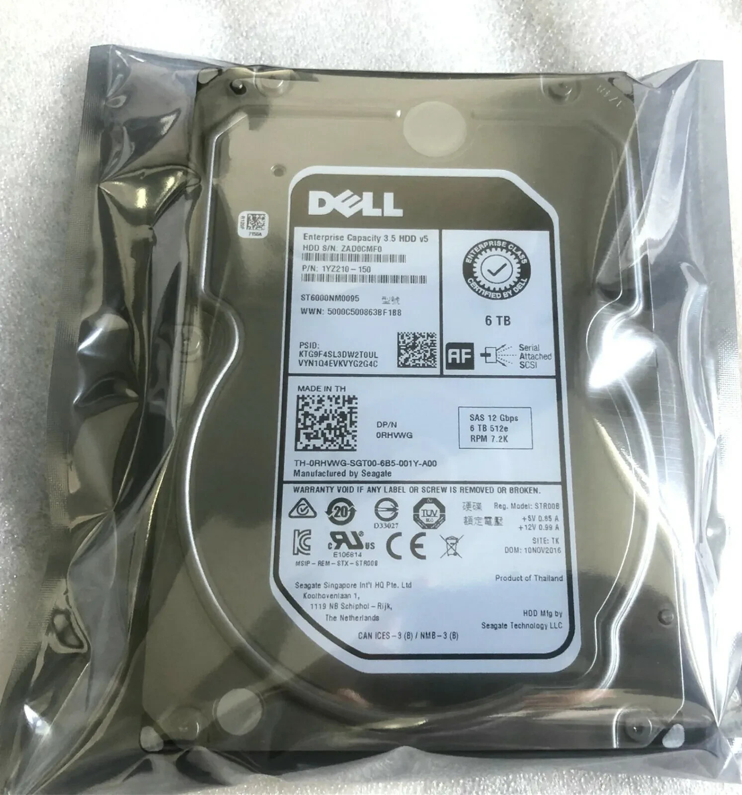 DELL RHVWG 0RHVWG ST6000NM0095 6TB 7200RPM 128MB SAS 12Gb/s 3.5″ Hard Drive