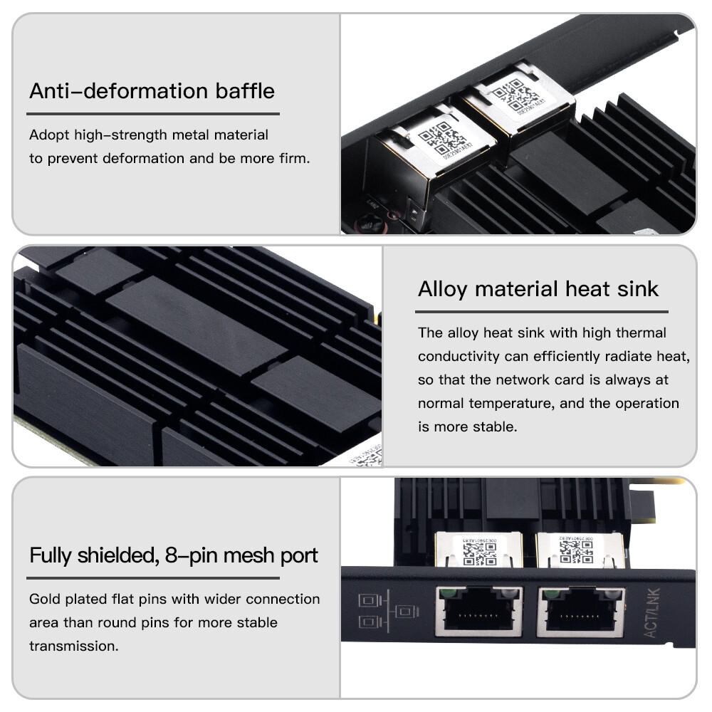 Dual Port 2.5G Gigabit LAN Gaming Card Network Card Intel I225 PCI-E x1 RJ45 NIC