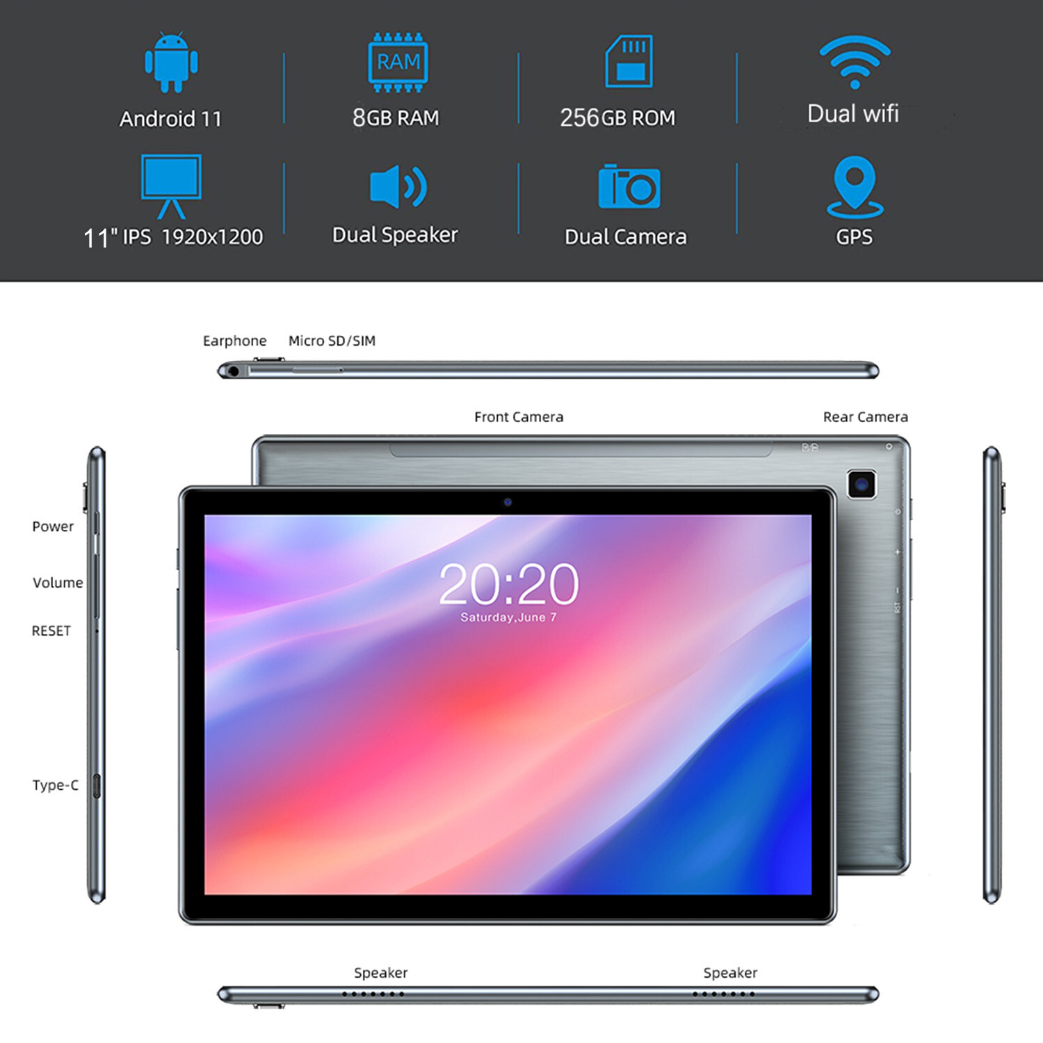11” 4G Tablet Phone Call Android Phablet Ten-Core 1920×1200 IPS 8GB RAM 256GB