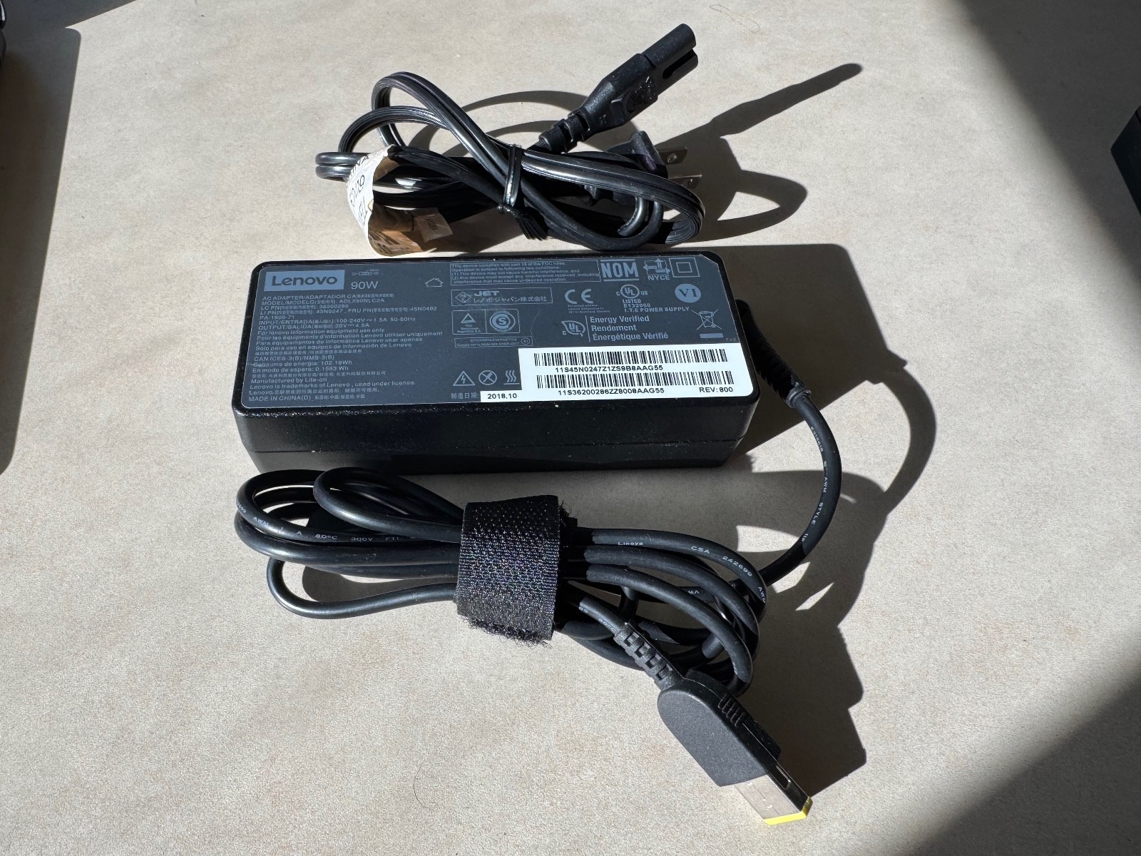 Lot of 5 Lenovo adlx90nlc2a 90W 20V 4.5A Yellow Square Tip AC Adapters w/ cords