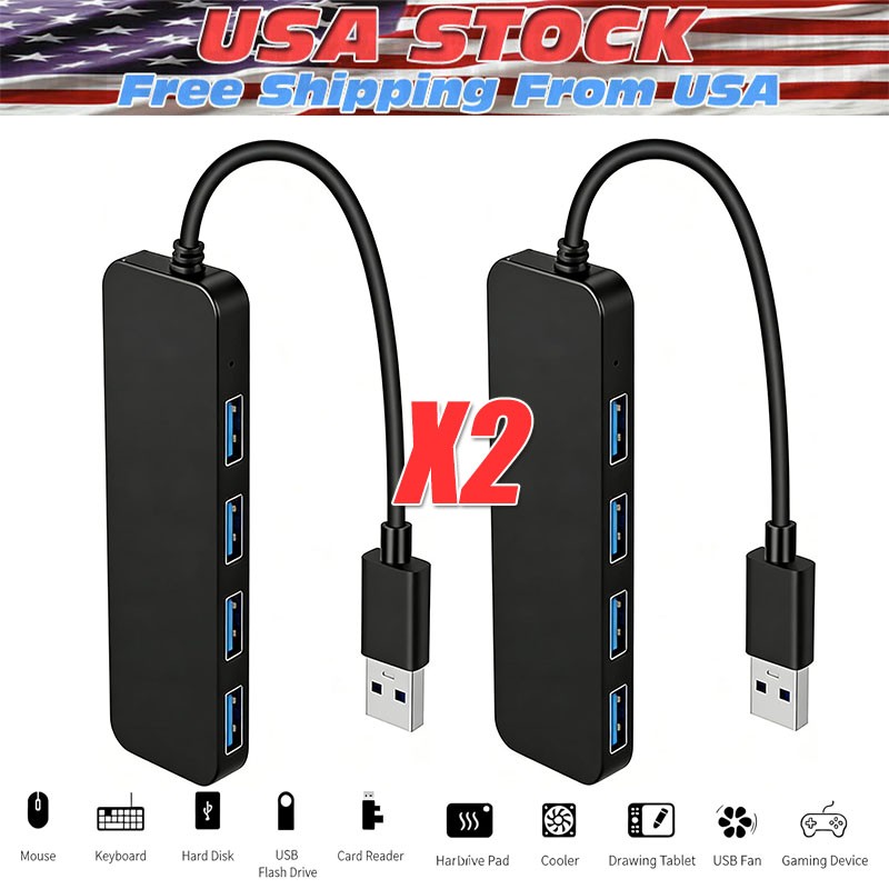 2-Pack USB 3.0 4-Port USB Hub USB Splitter USB Expander for Laptop, Flash Drive