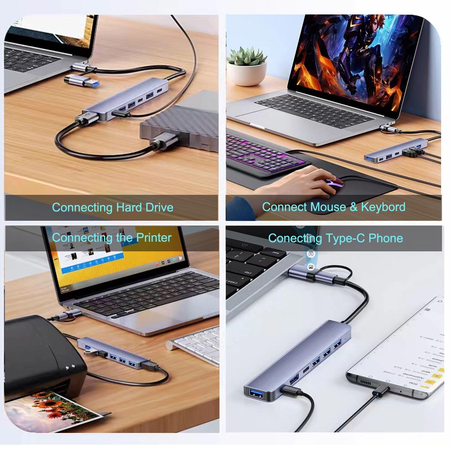 Aluminum USB & USB Hub 7-in-1 with USB 3.0, USB-Ports for PC/Laptops/MacBook …