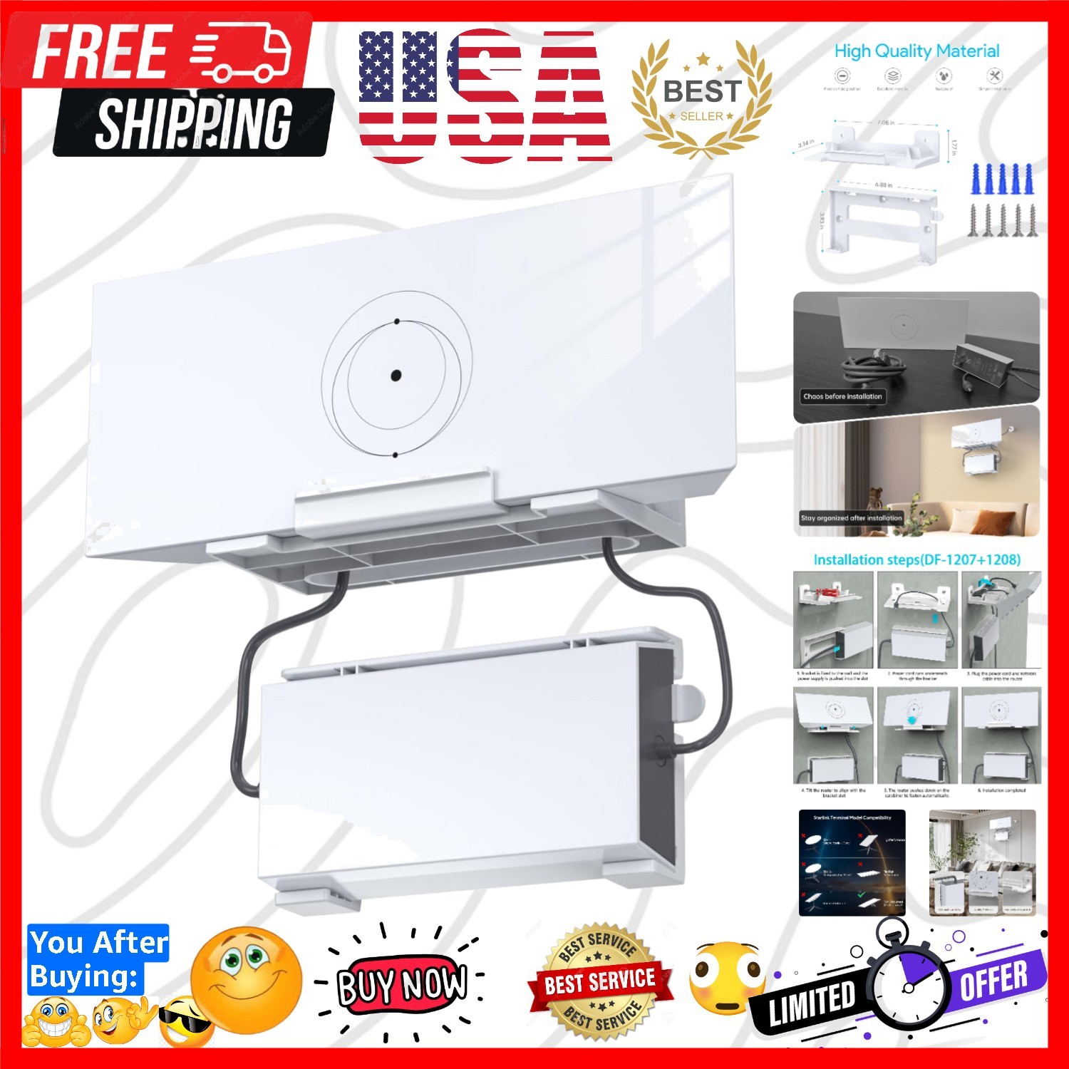 Starlink V3 Mount, Starlink Gen3 Router Wall Mounts with Starlinks Power Supp…