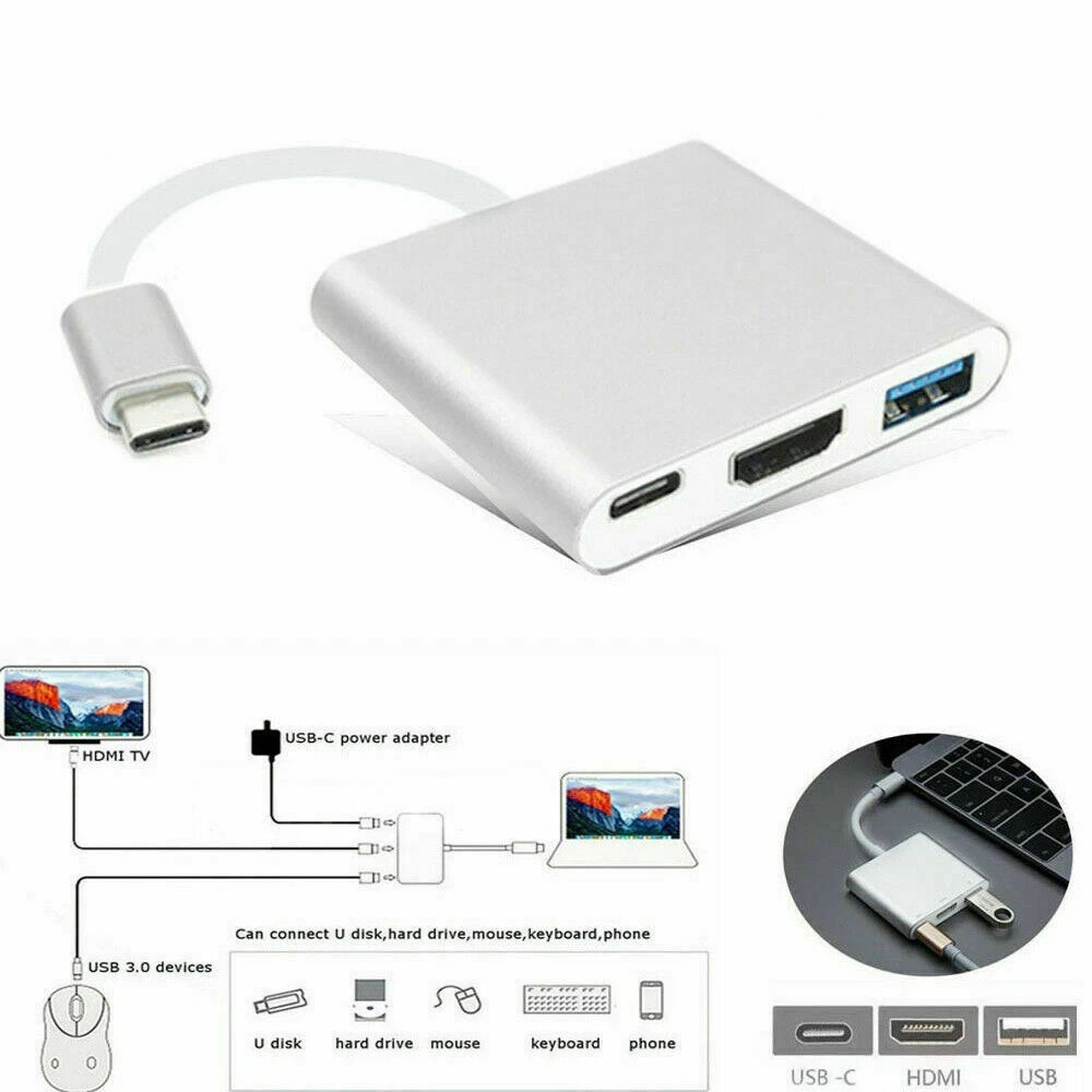 3 Port USB Type C Hub with 4K HDMI USB 3.0 PD Fast Charge