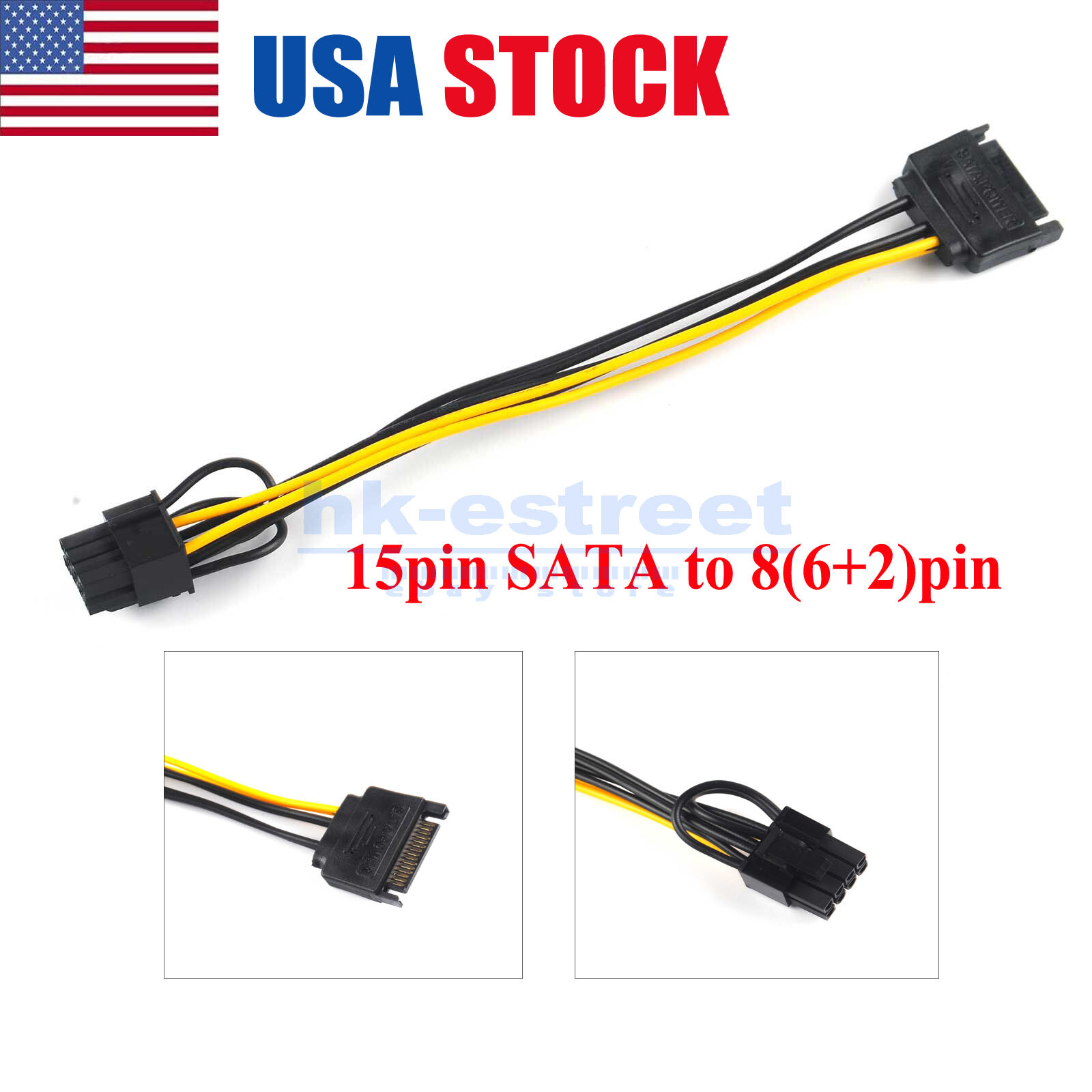 SATA 15 pin Male to 8 pin 6+2 PCI-Express PCIe Video Graphic Card Power Cable