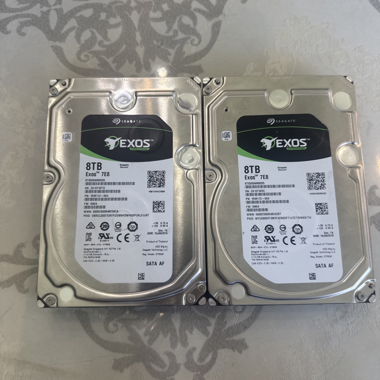 Lot of 2 Seagate Exos 7E8 8TB Enterprise HDD ST8000NM0055 SATA 16TB READ!!