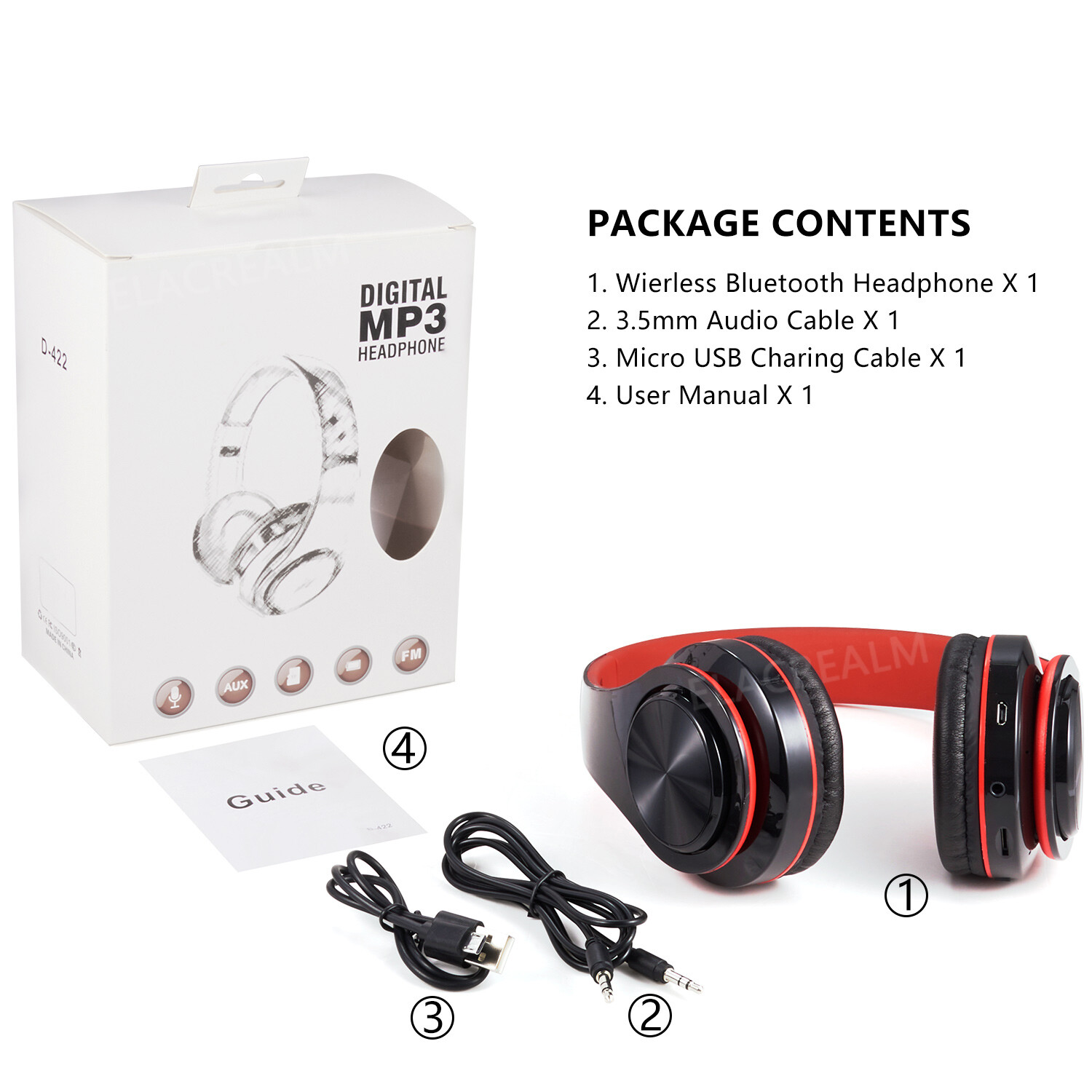 Red Wireless Hi-Fi Stereo Bluetooth Headphones Foldable Over Ear Headset PC TV