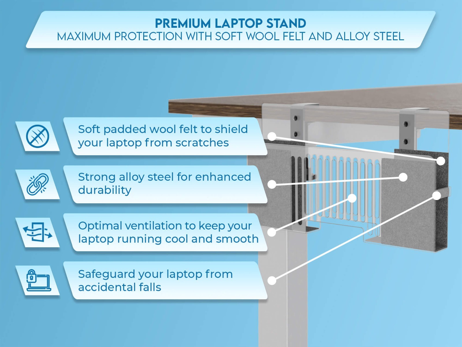 Side-Mount Laptop Desk Stand fits: Dell/Acer/ASUS/XPS/MacBook/Surface/Lenovo/HP
